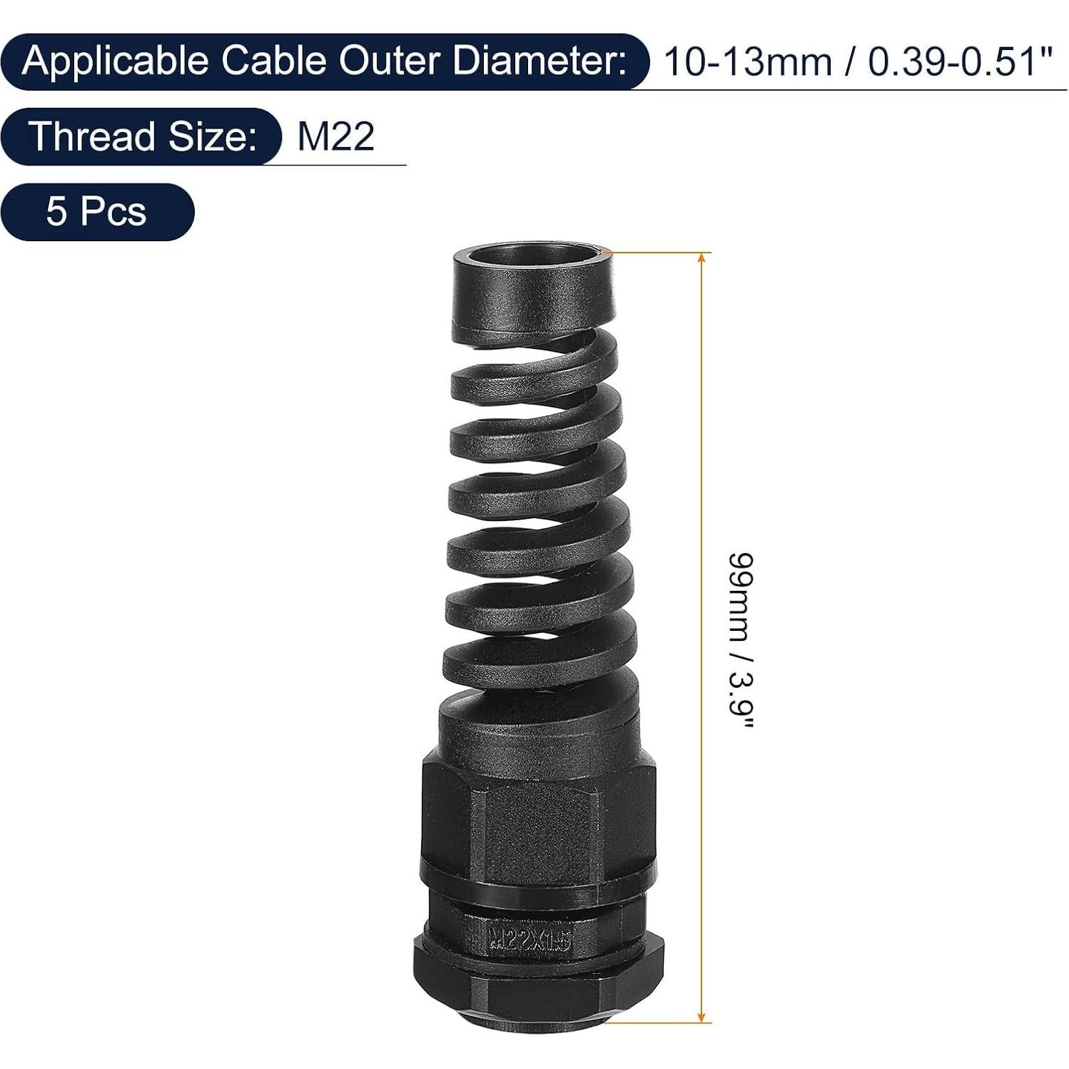 Conectores de Cable Impermeables uxcell M22 Nylon 5Pcs 10-13mm