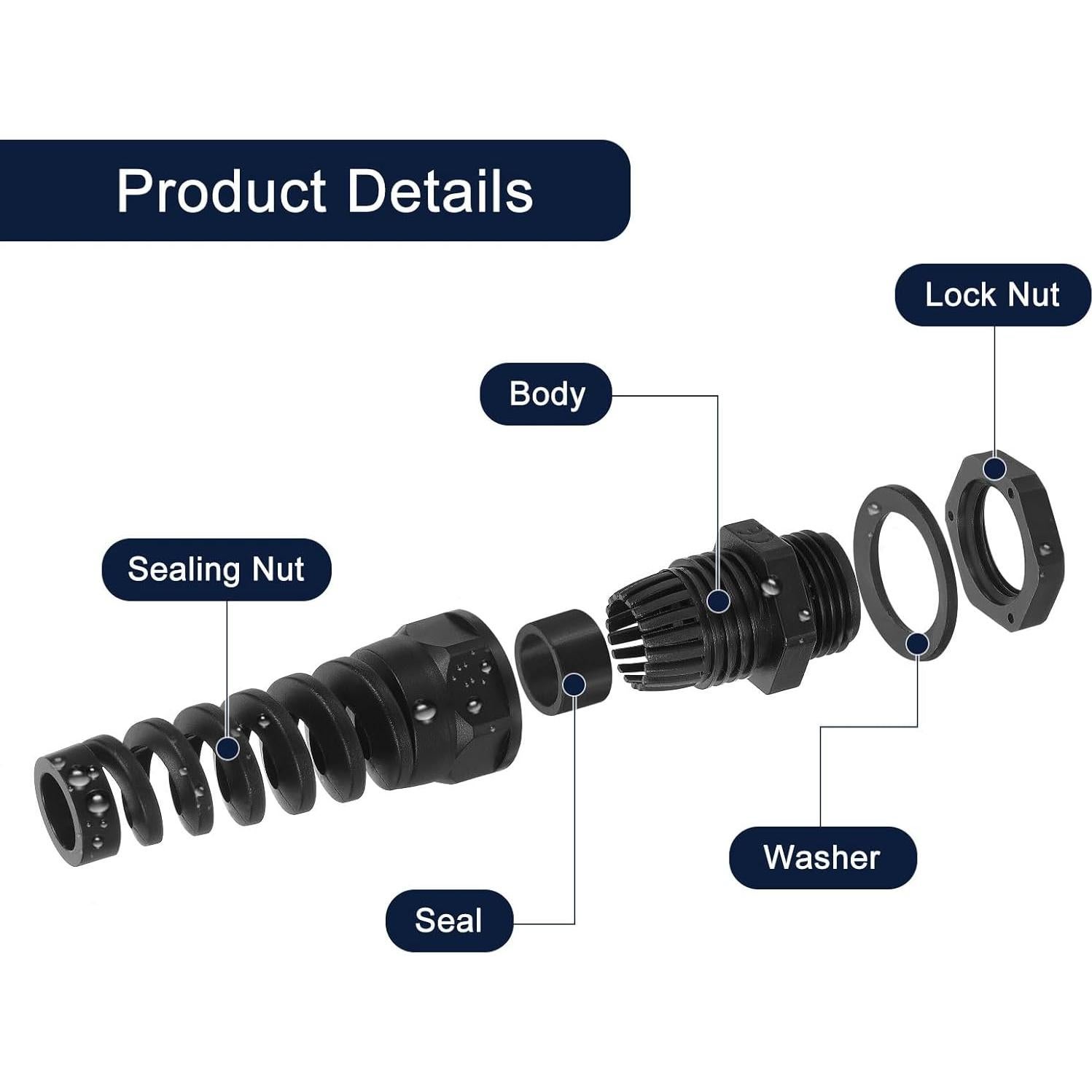 Conectores de Cable Impermeables uxcell M22 Nylon 5Pcs 10-13mm