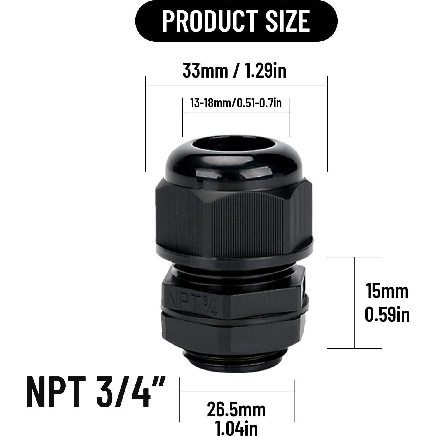 Juntas de Cable Impermeables YIOVVOM NPT3/4'' 20 Pcs