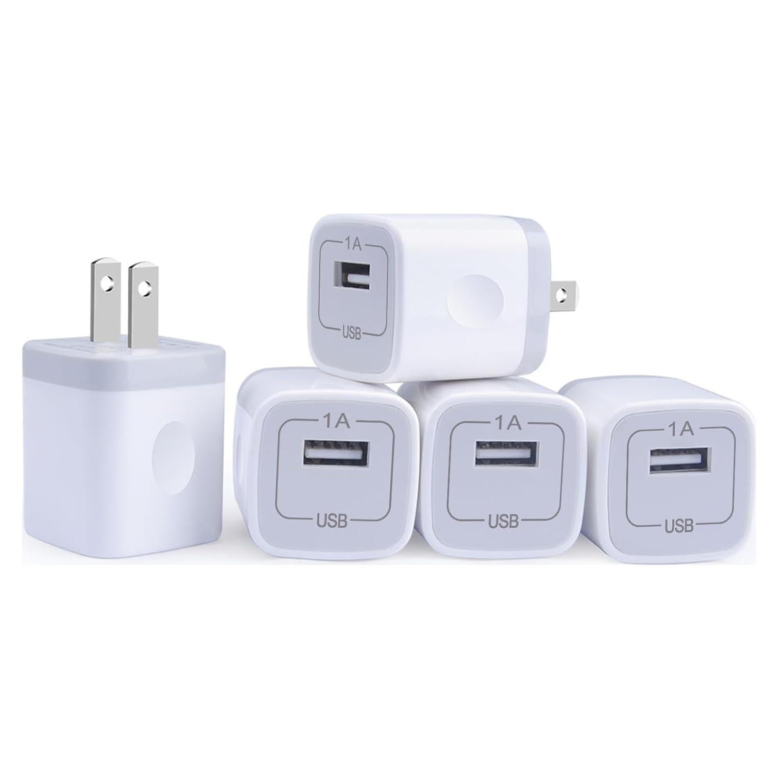 Cargador de Pared USB GiGreen 1A 5V - Paquete de 5 Blancos