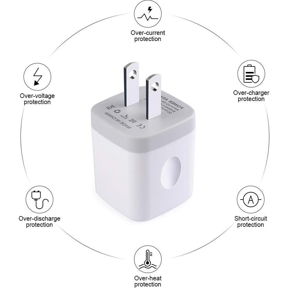 Cargador de Pared USB GiGreen 1A 5V - Paquete de 5 Blancos