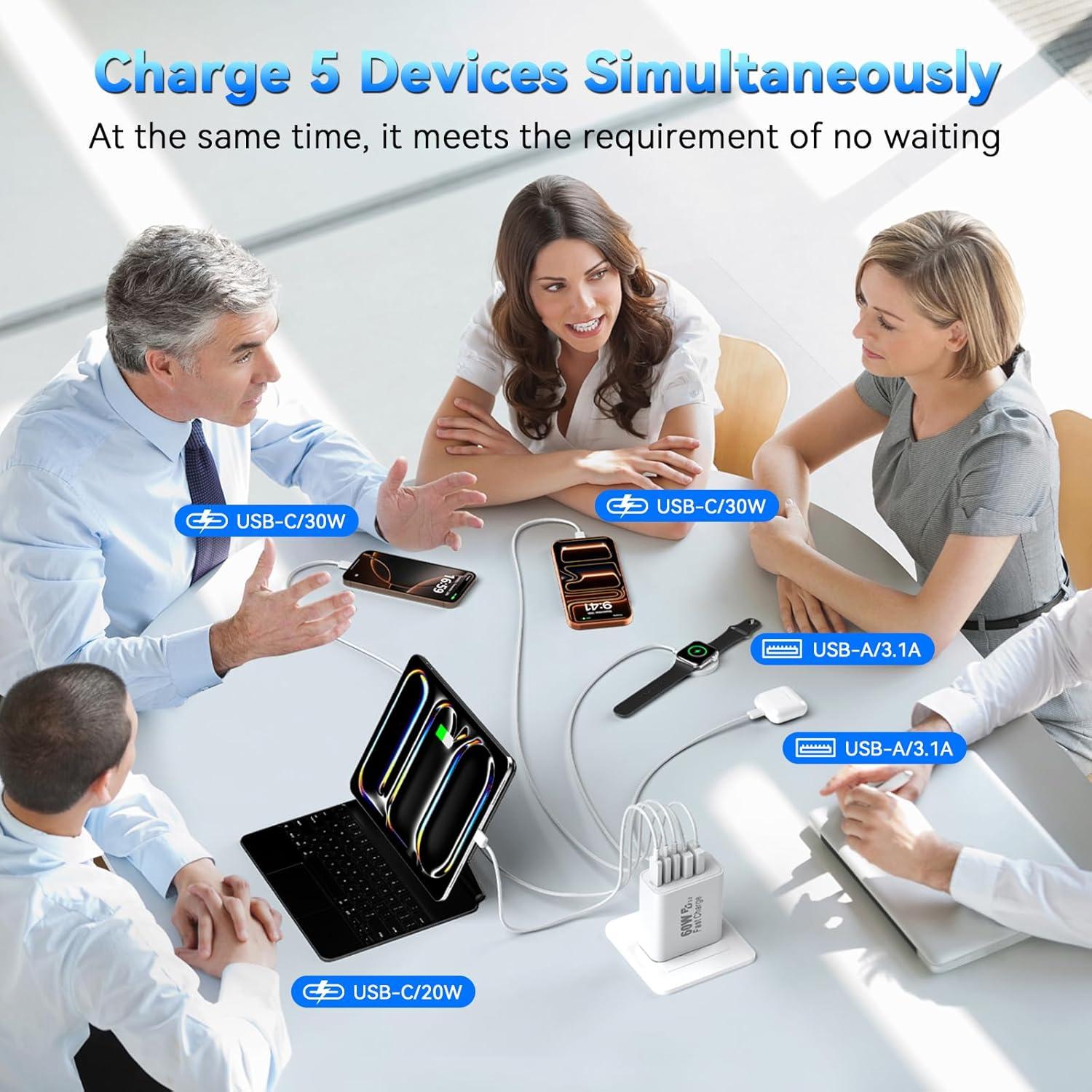 Cargador Rápido USB C 60W 5 Puertos Shenzhen Xihuida