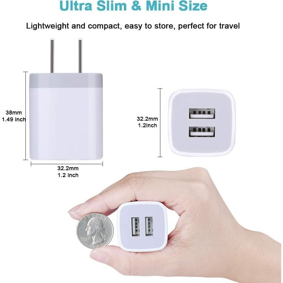 Cargador de Pared USB Rápido Doble 2.1A 3Pack Blanco