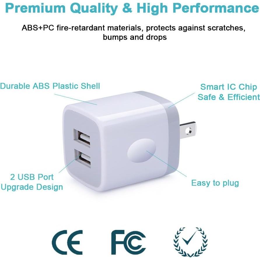 Cargador de Pared USB Rápido Doble 2.1A 3Pack Blanco