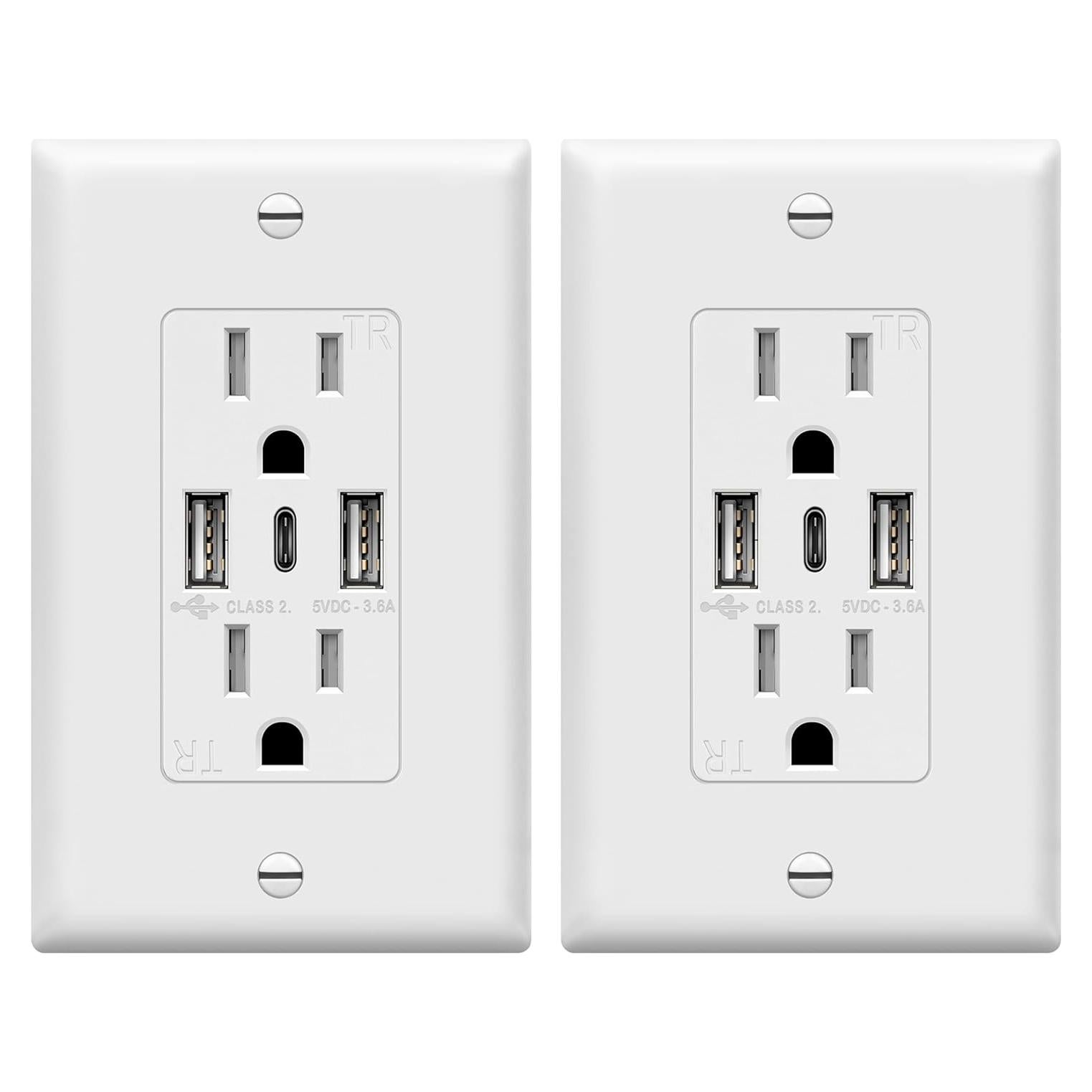 Enchufe USB de Pared TOPGREENER 3 Puertos 3.6A 15A Blanco - 2 Pcs