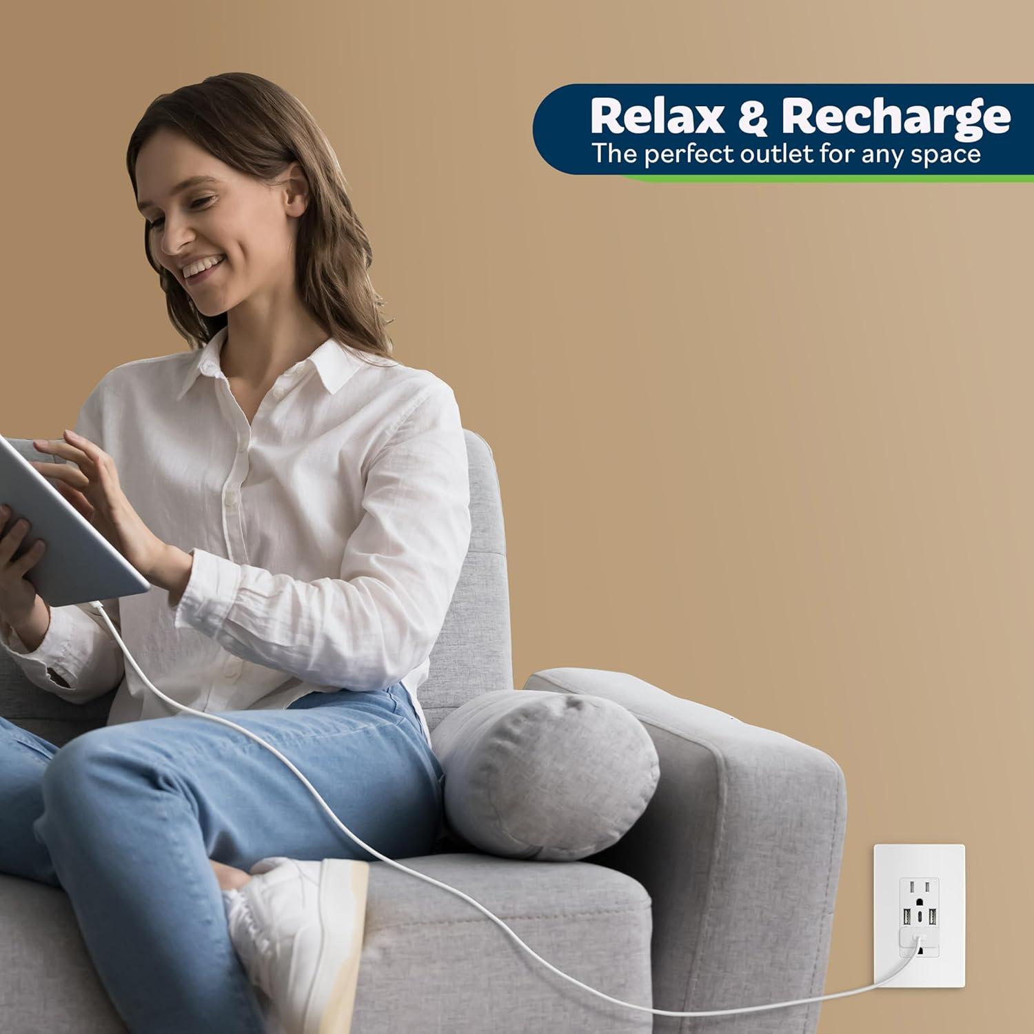 Enchufe USB de Pared TOPGREENER 3 Puertos 3.6A 15A Blanco - 2 Pcs