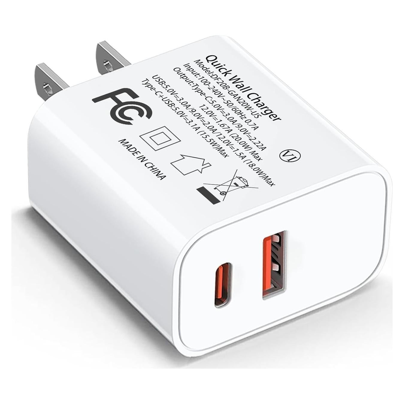 Cargador USB C Rápido 20W Doble Puerto Dingfeng Blanco