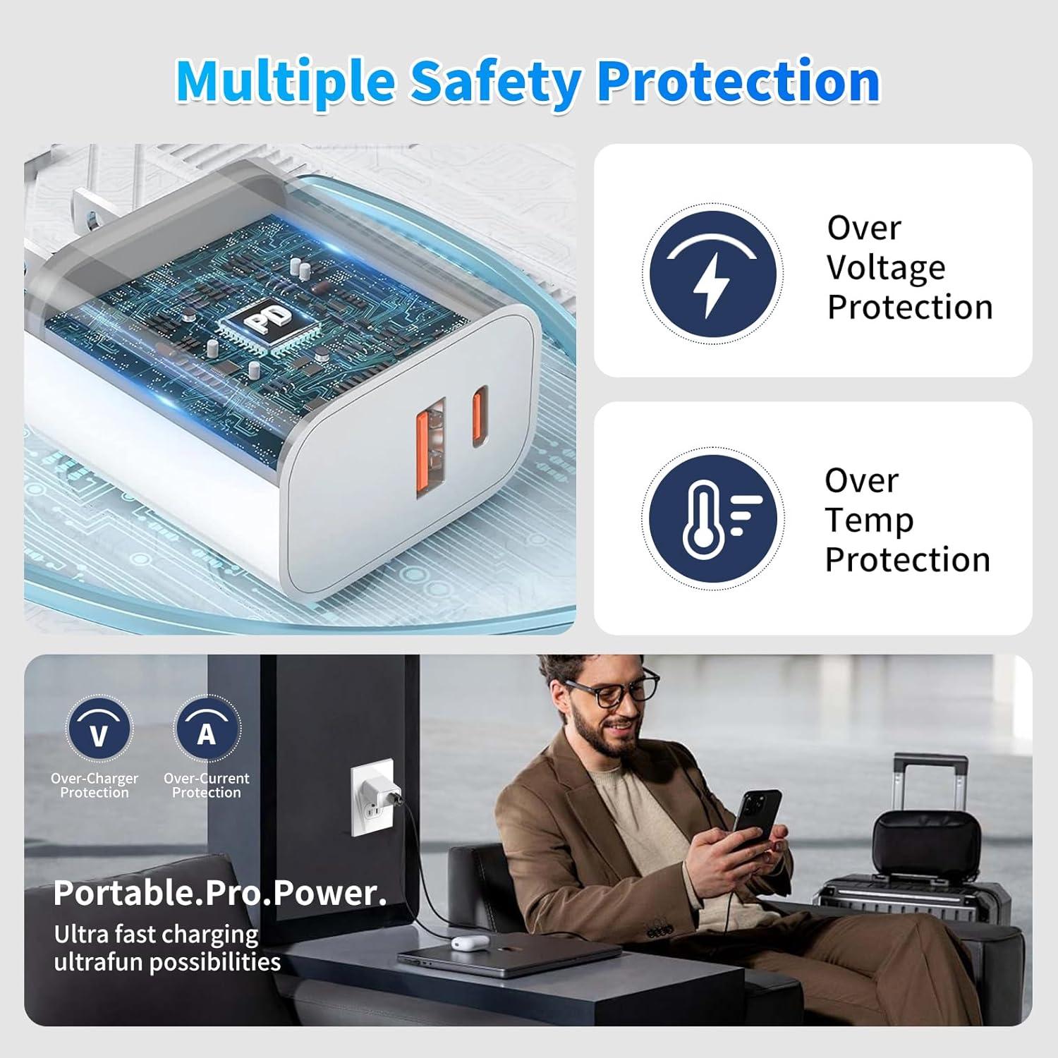 Cargador USB C Rápido 20W Doble Puerto Dingfeng Blanco