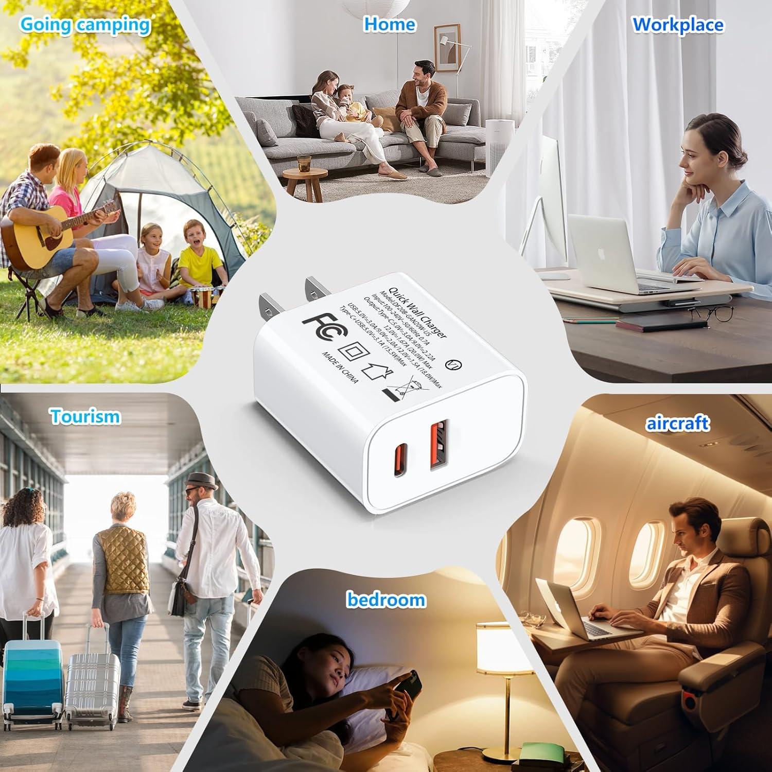 Cargador USB C Rápido 20W Doble Puerto Dingfeng Blanco