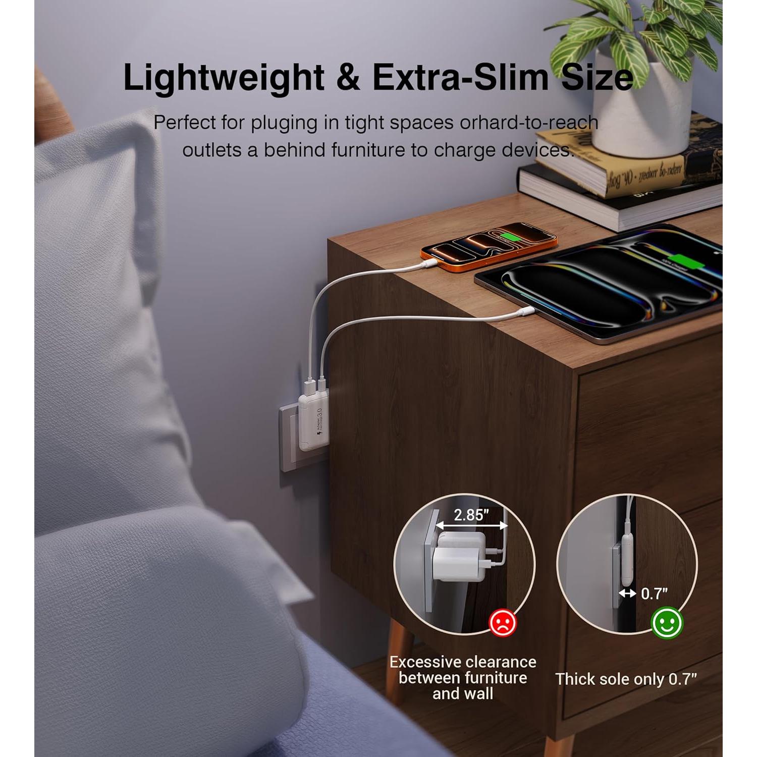 Cargador de pared USB C 50W Qwinjwin 2 Puertos Carga Rápida