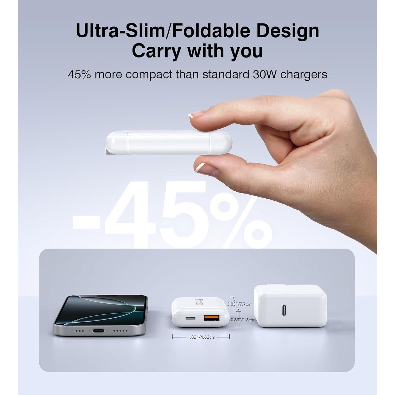 Cargador de pared USB C 50W Qwinjwin 2 Puertos Carga Rápida