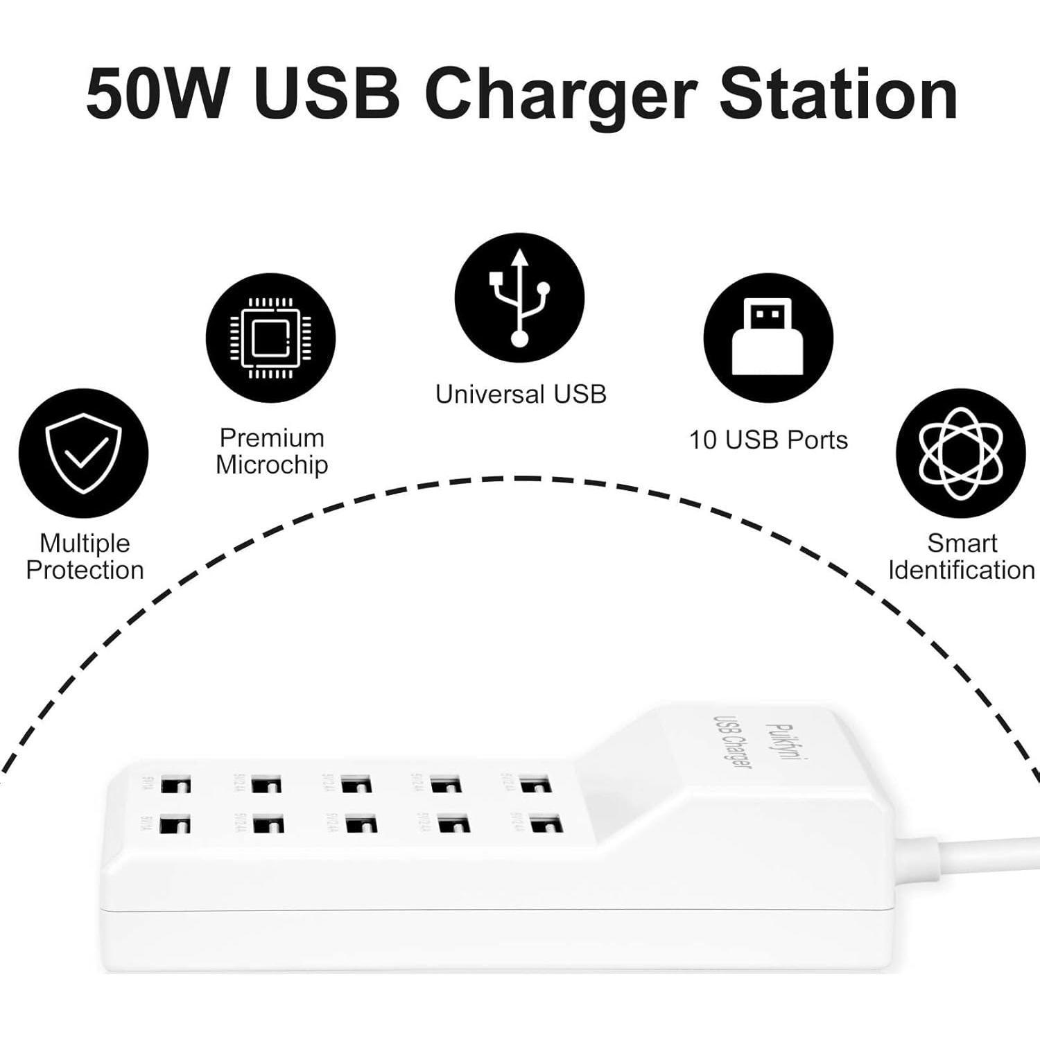 Estación de Carga USB 10 Puertos WuHan - Cargador Múltiple Blanco