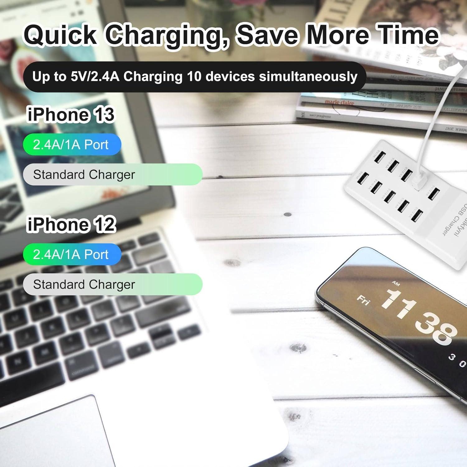 Estación de Carga USB 10 Puertos WuHan - Cargador Múltiple Blanco