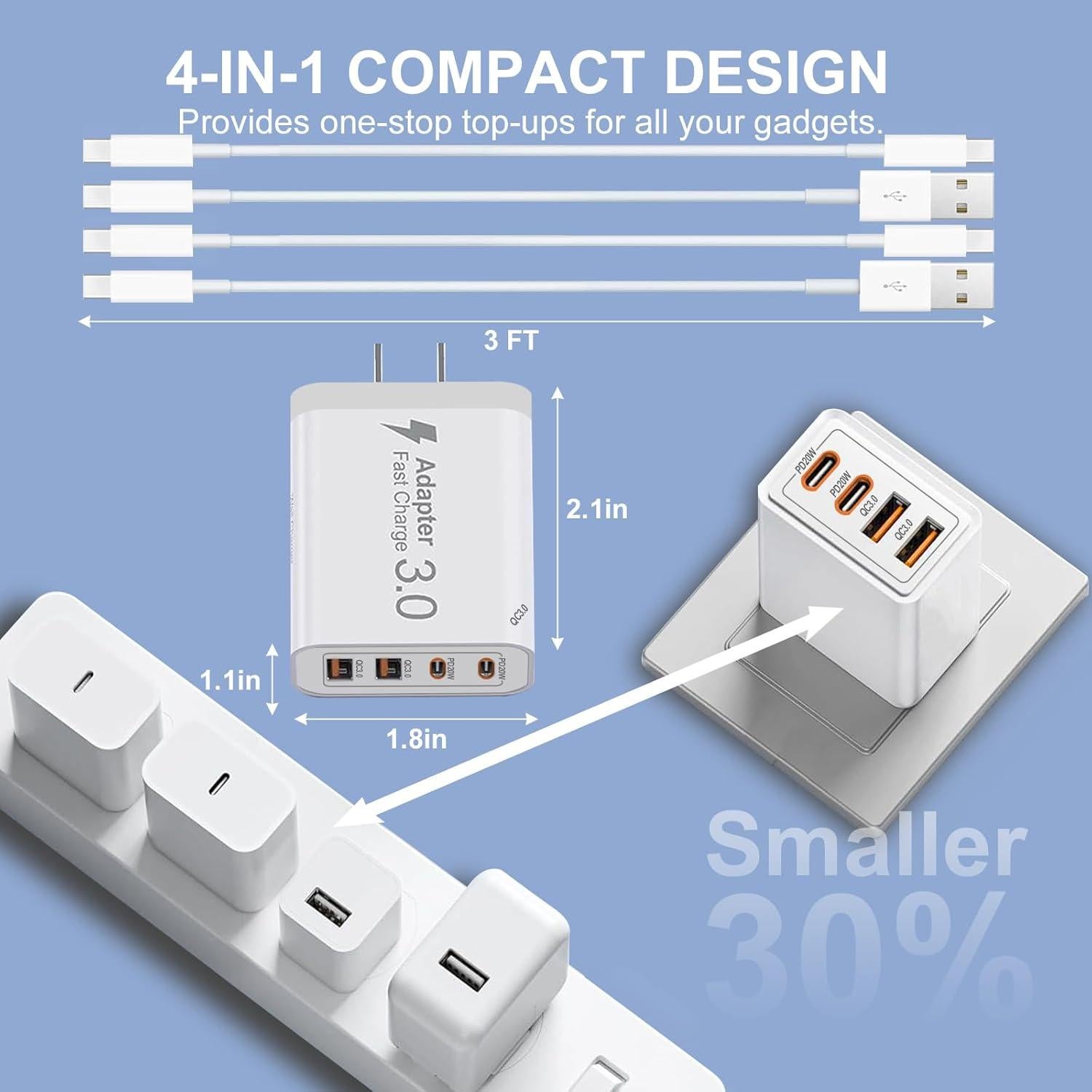 Cargador Rápido 40W Famoby + 2 Cables USB-C y Tipo C-C