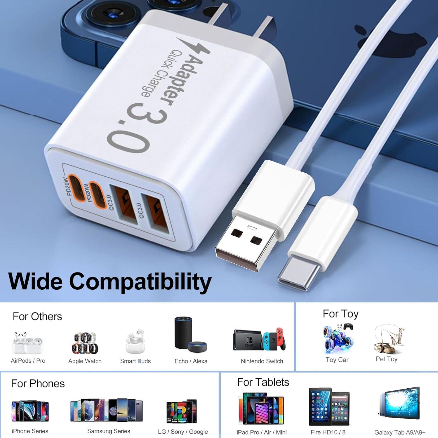 Cargador Rápido 40W Famoby + 2 Cables USB-C y Tipo C-C