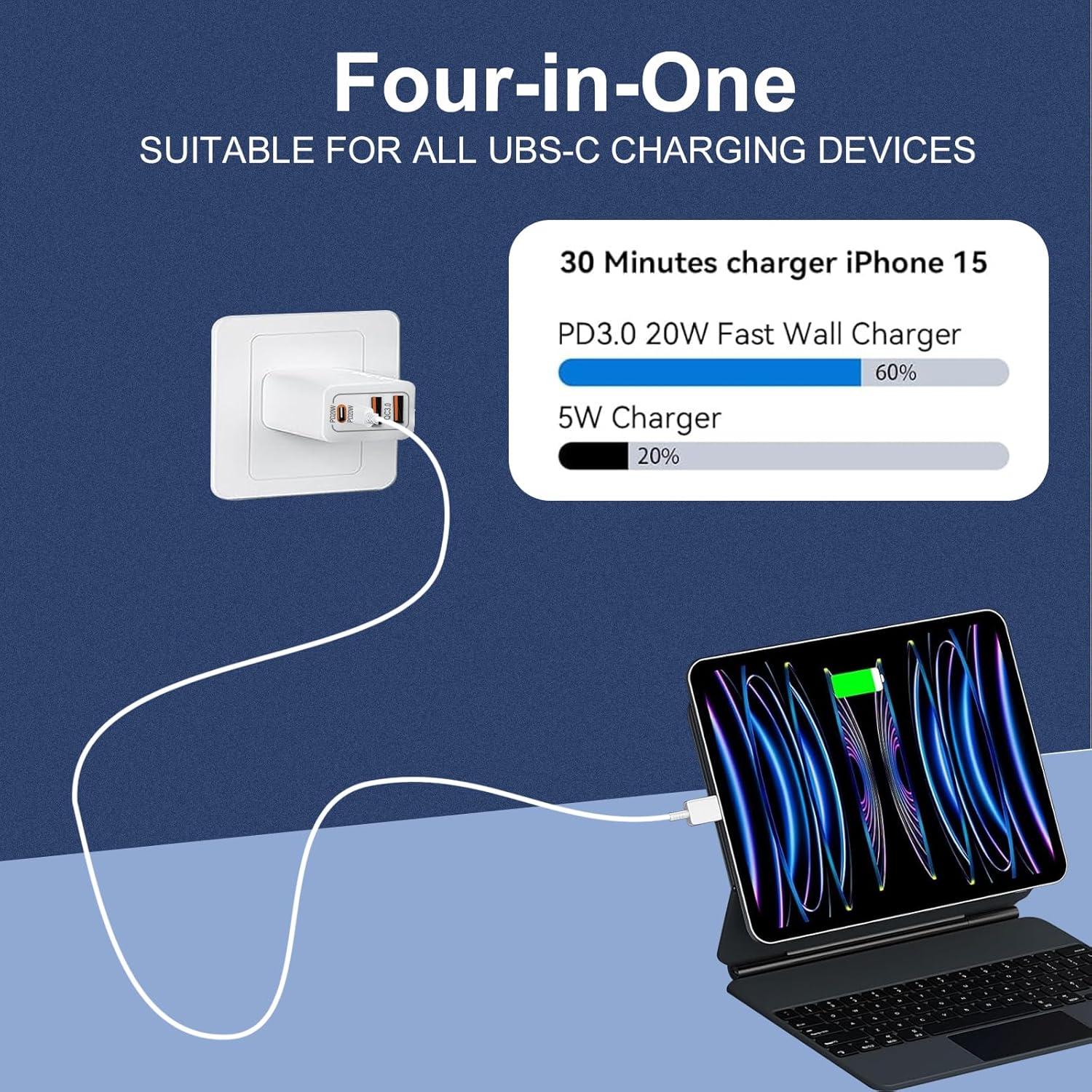 Cargador Rápido 40W Famoby + 2 Cables USB-C y Tipo C-C
