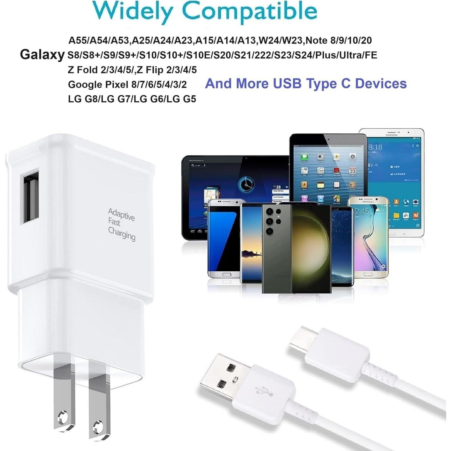 Cargador Rápido USB Tipo C 15W + Cable 2m para Samsung