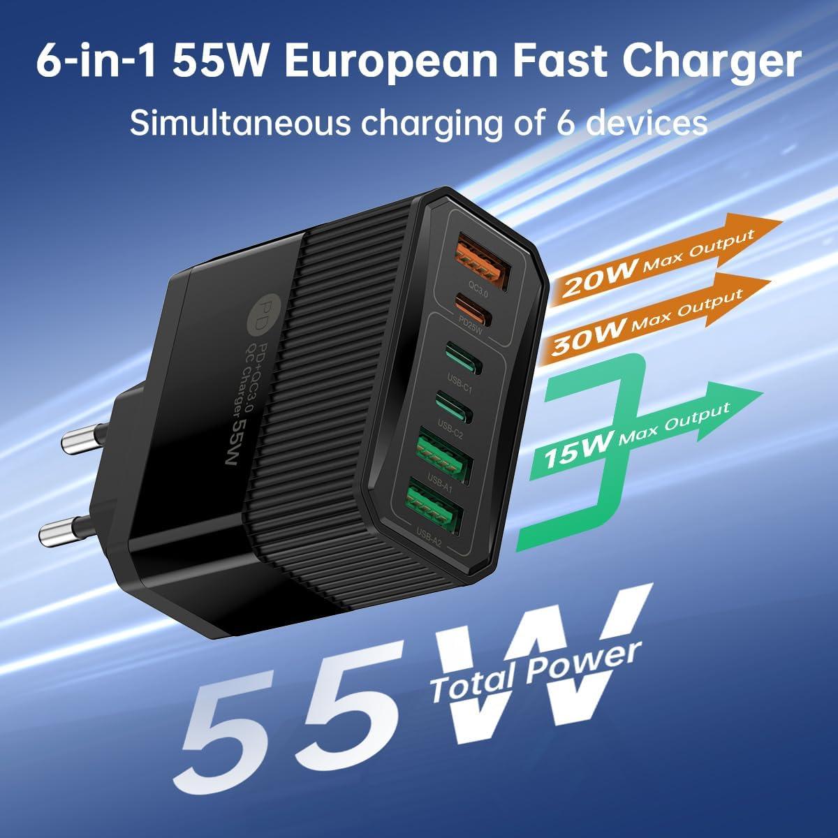 Cargador de Pared USB Tipo C 6 Puertos 55W Shenzhenshi