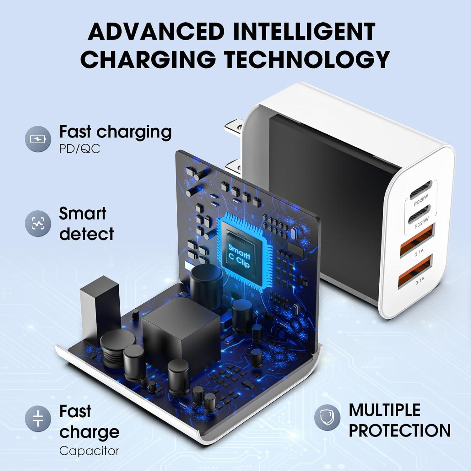 Bloque de Cargador USB C 40W 4 Puertos WWB Blanco