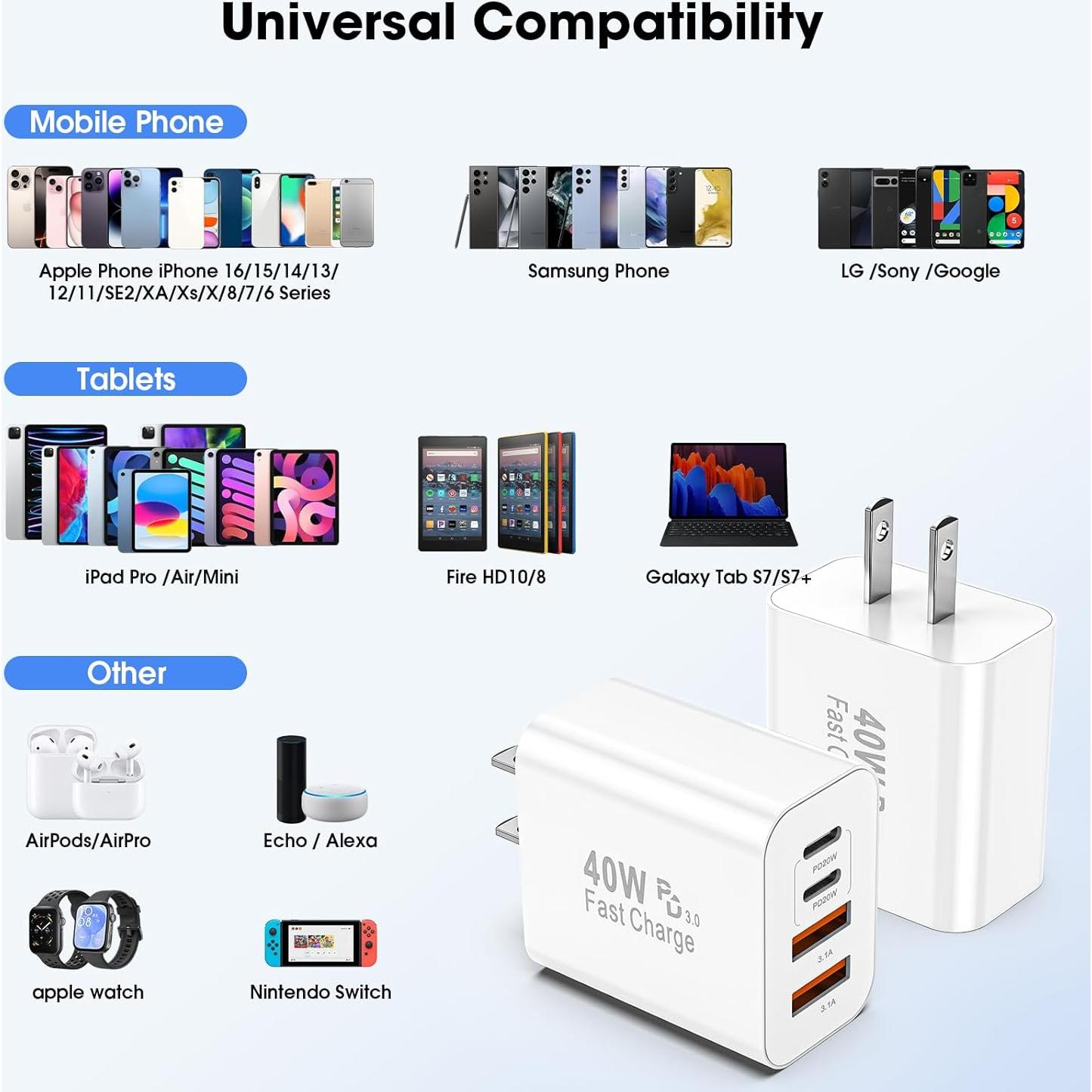 Bloque de Cargador USB C 40W 4 Puertos WWB Blanco