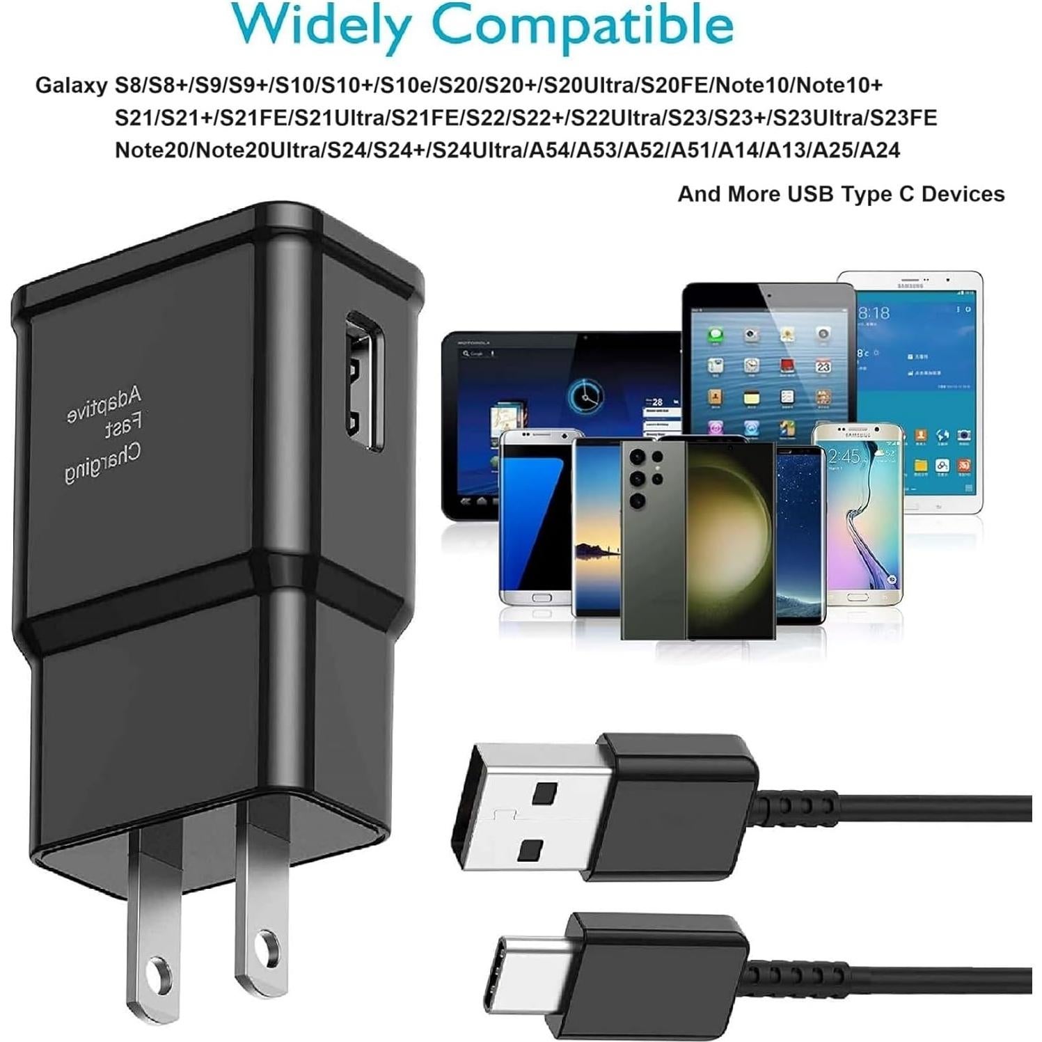 Cargador Rápido USB-C 15W con Cable 2m para Samsung y Google