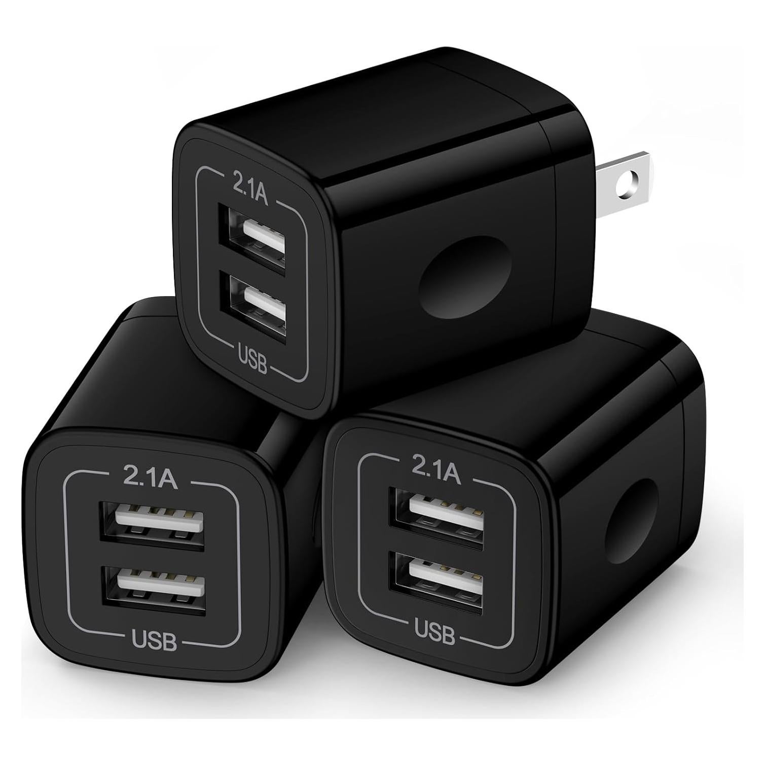 Cargador de Pared USB Doble 2.1A Negro - 3 Piezas HopePow