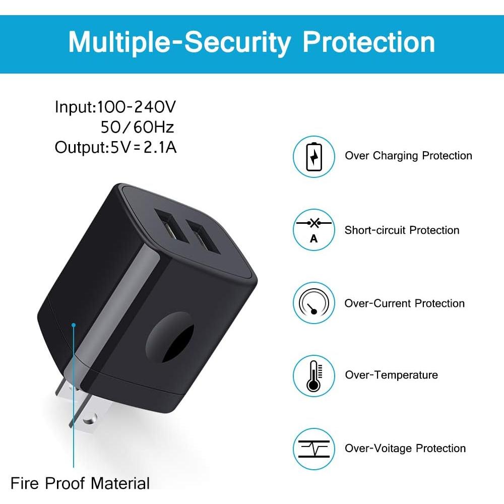 Cargador de Pared USB Doble 2.1A Negro - 3 Piezas HopePow