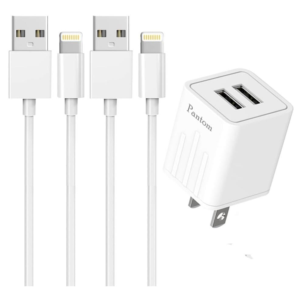 Cargador de pared 2 puertos 2.4A Pager + 2 cables Lightning 5 pies