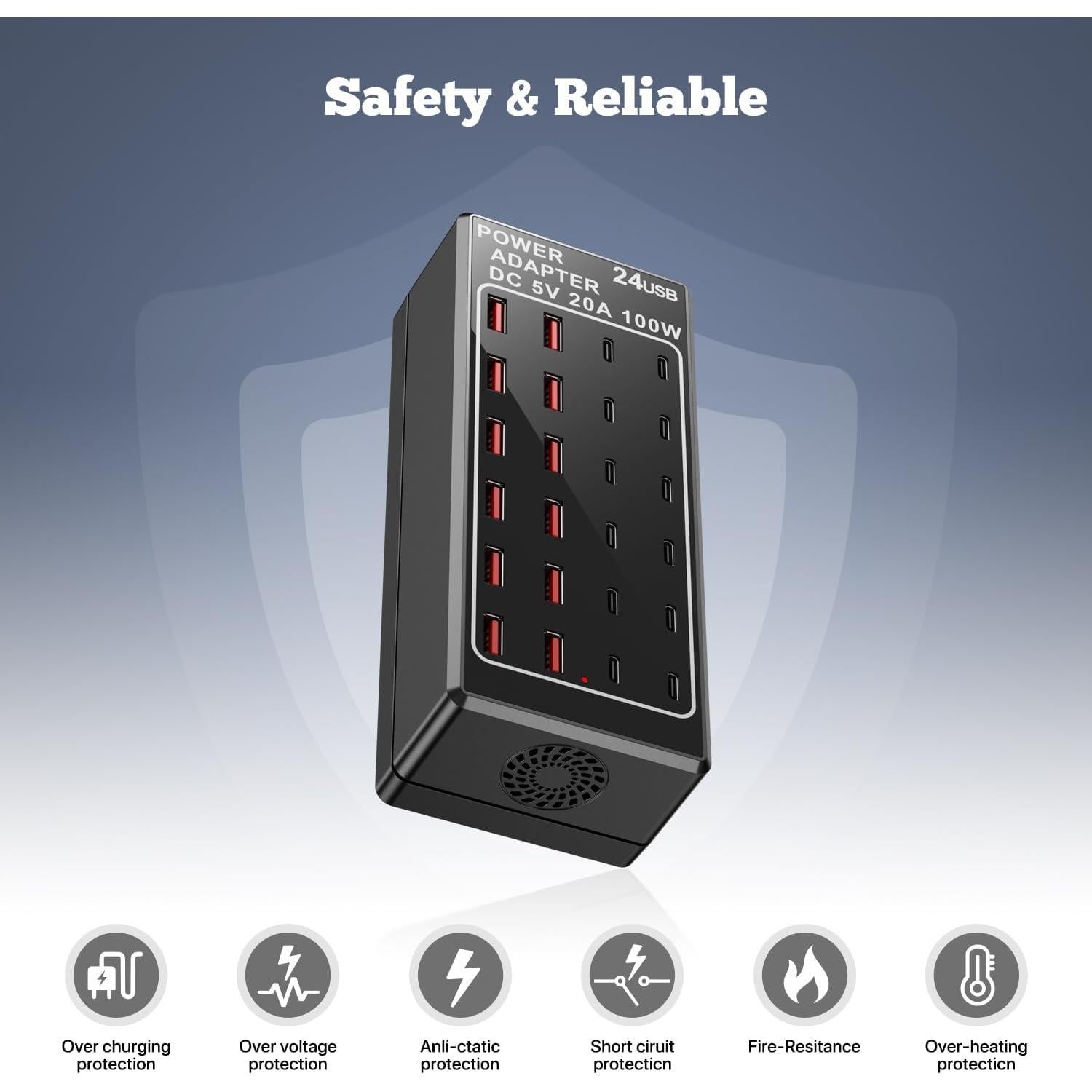 Estación de Carga USB C 100W 24 Puertos Shenzhen