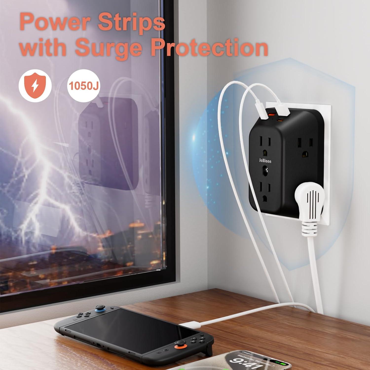 Extensor de Enchufe USB ZHONGSHAN 6 AC 4 USB 1050J Negro