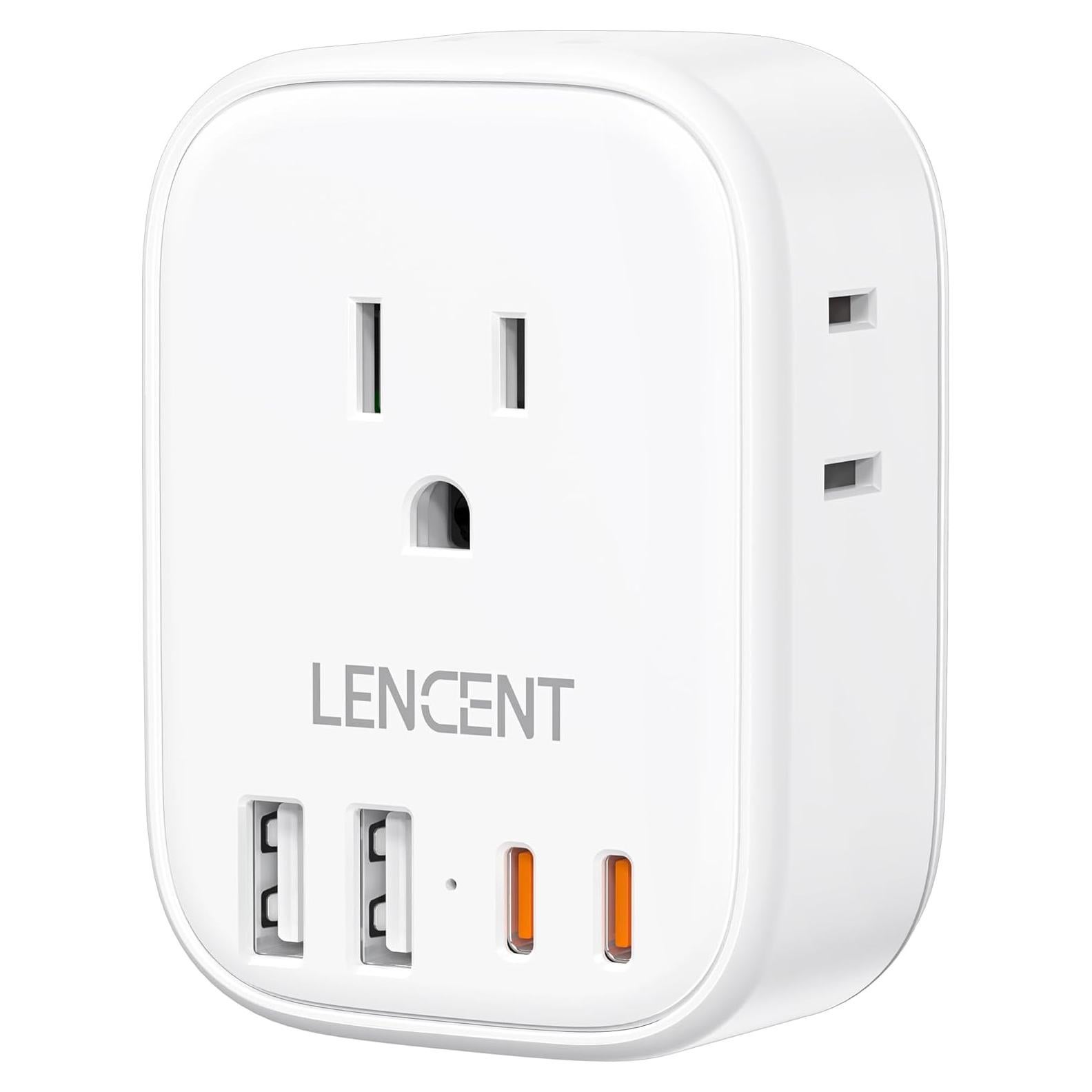 Extensor de Enchufe Múltiple LENCENT 4 AC + 4 USB-C/A Blanco