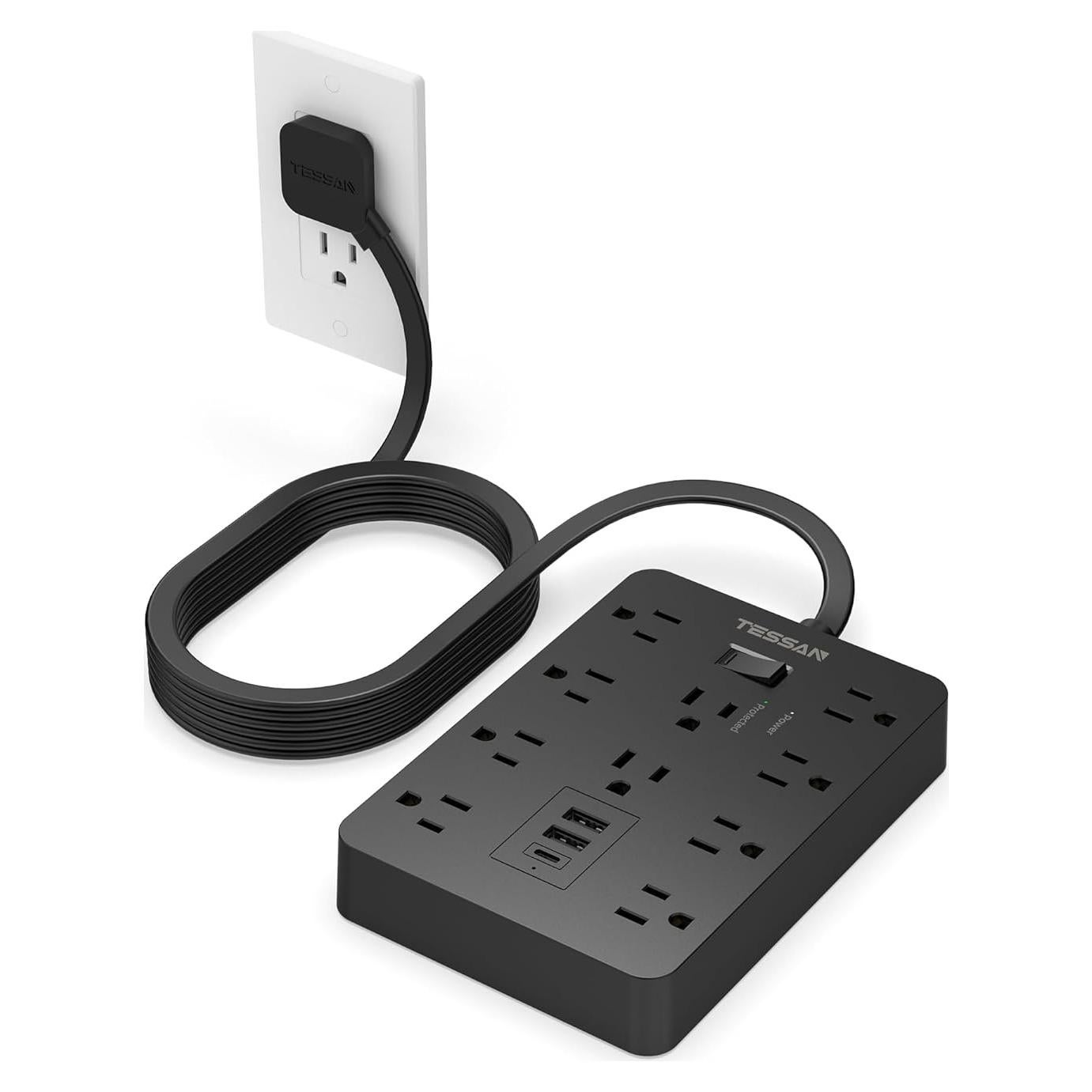 Regleta de Protección TESSAN 10 Salidas AC 3 USB 3m 1700J