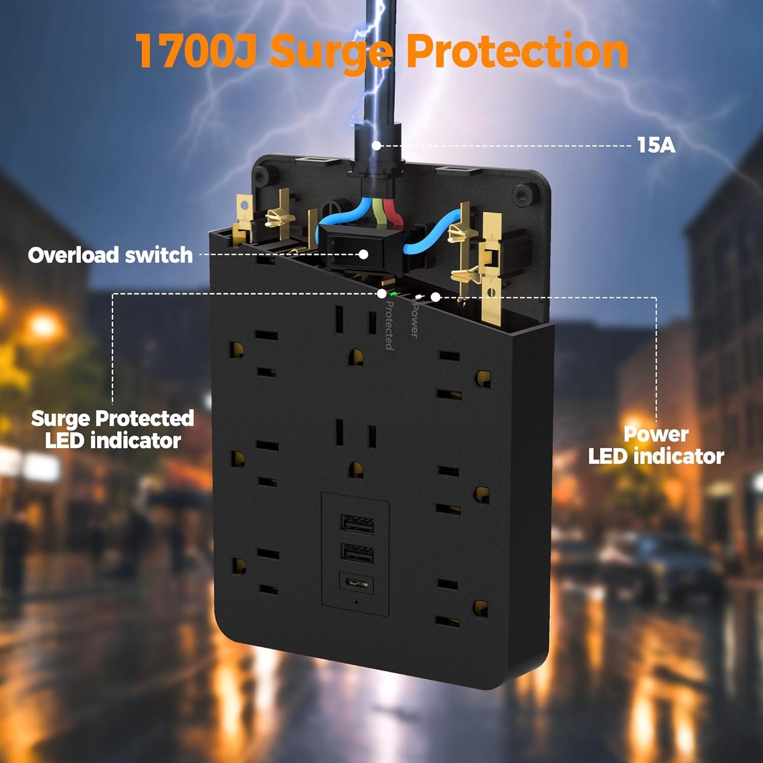 Regleta de Protección TESSAN 10 Salidas AC 3 USB 3m 1700J