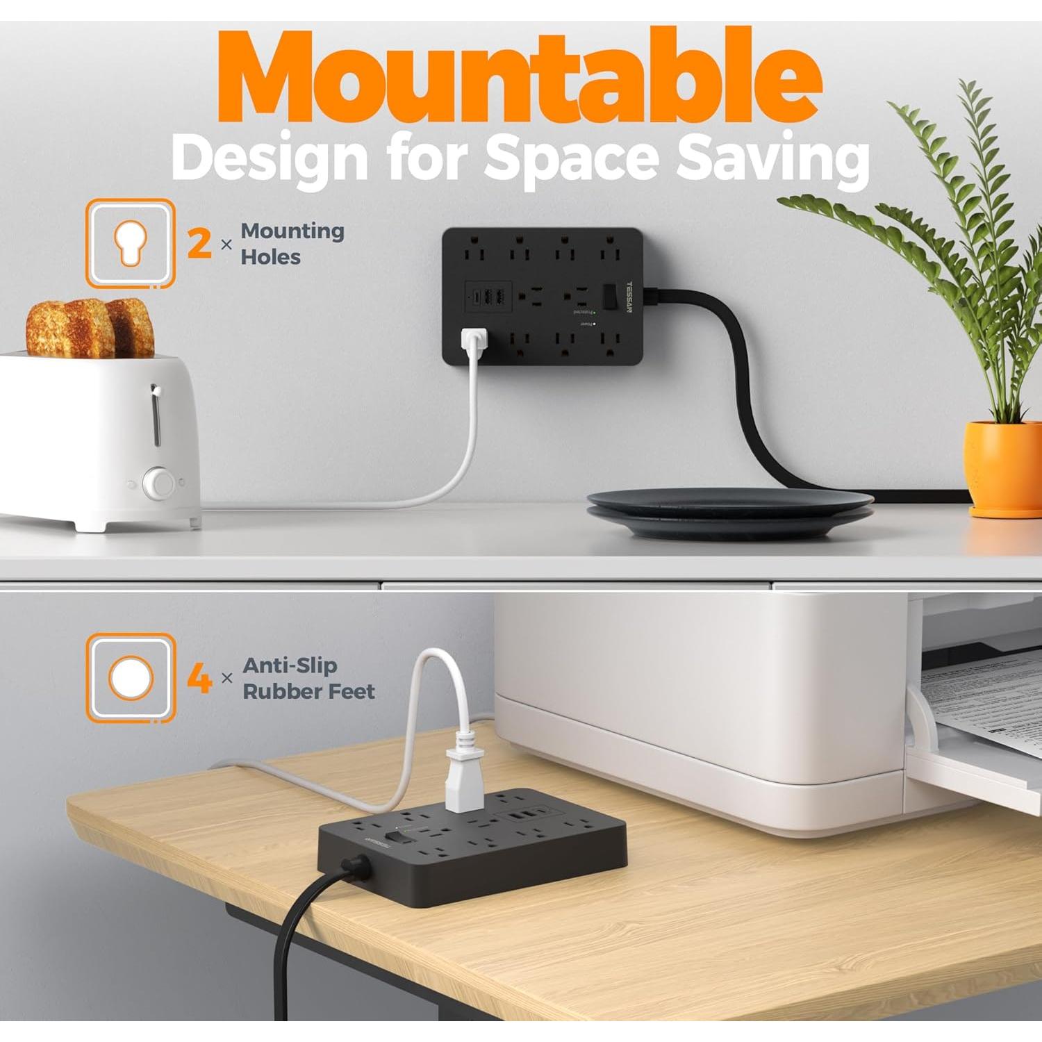 Regleta de Protección TESSAN 10 Salidas AC 3 USB 3m 1700J