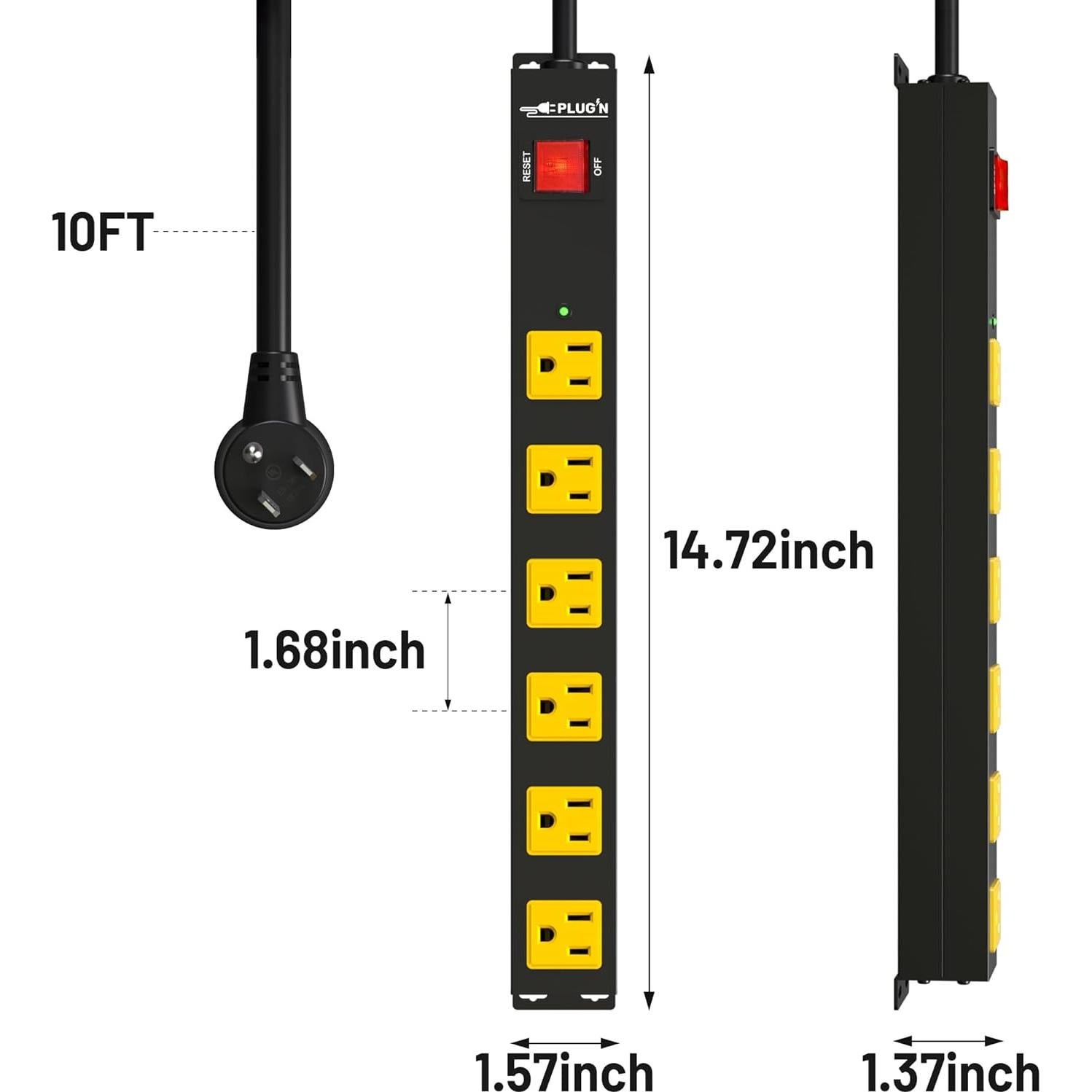 Regleta de 6 Salidas Plug'n con Protector 2700J y Cable 3M