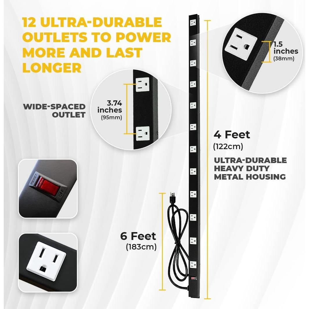 Regleta de Energía Likai 12 Salidas 4 Pies Metal Pesado