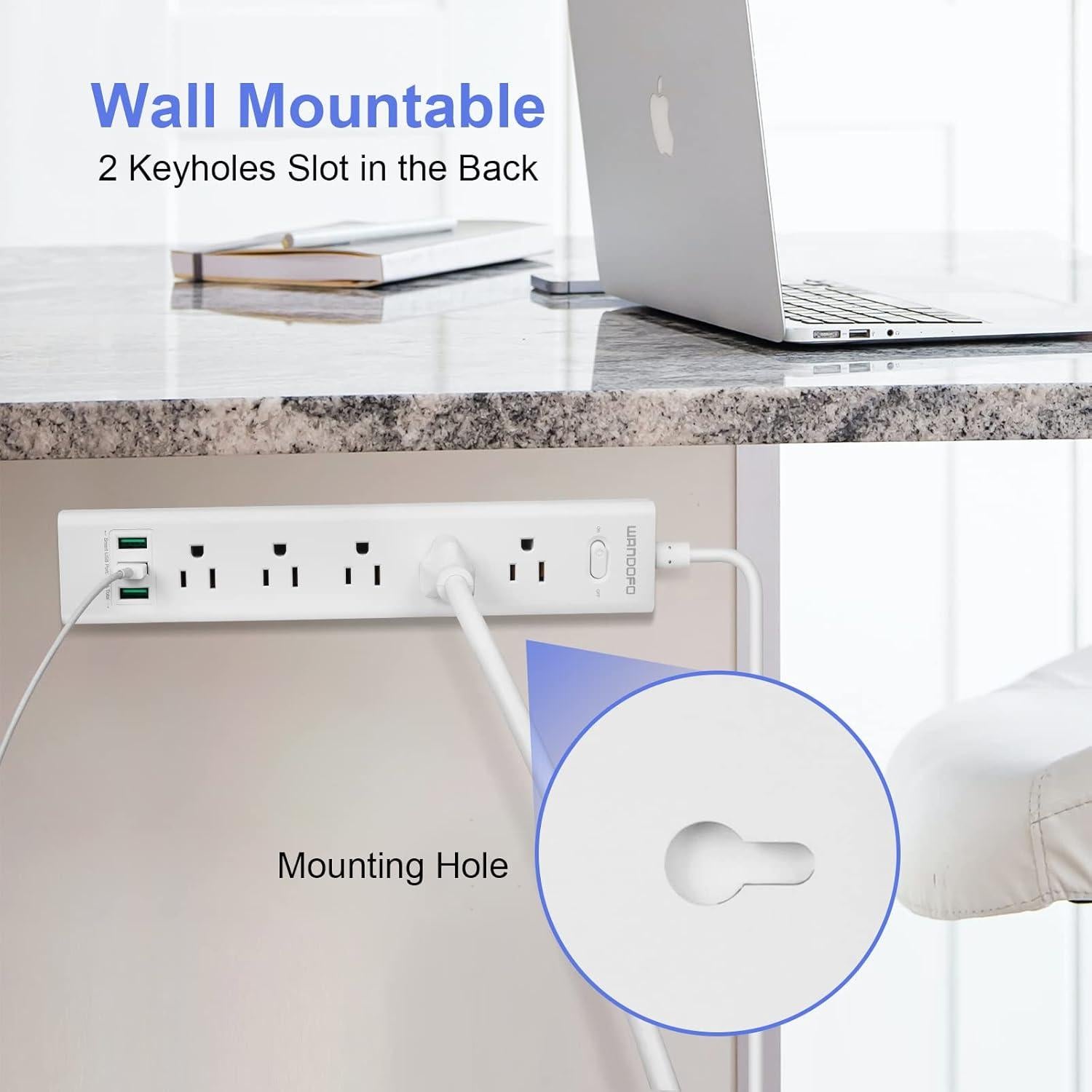 Regleta de 2 Clavijas WANDOFO con 5 Salidas y 3 USB 1.52m