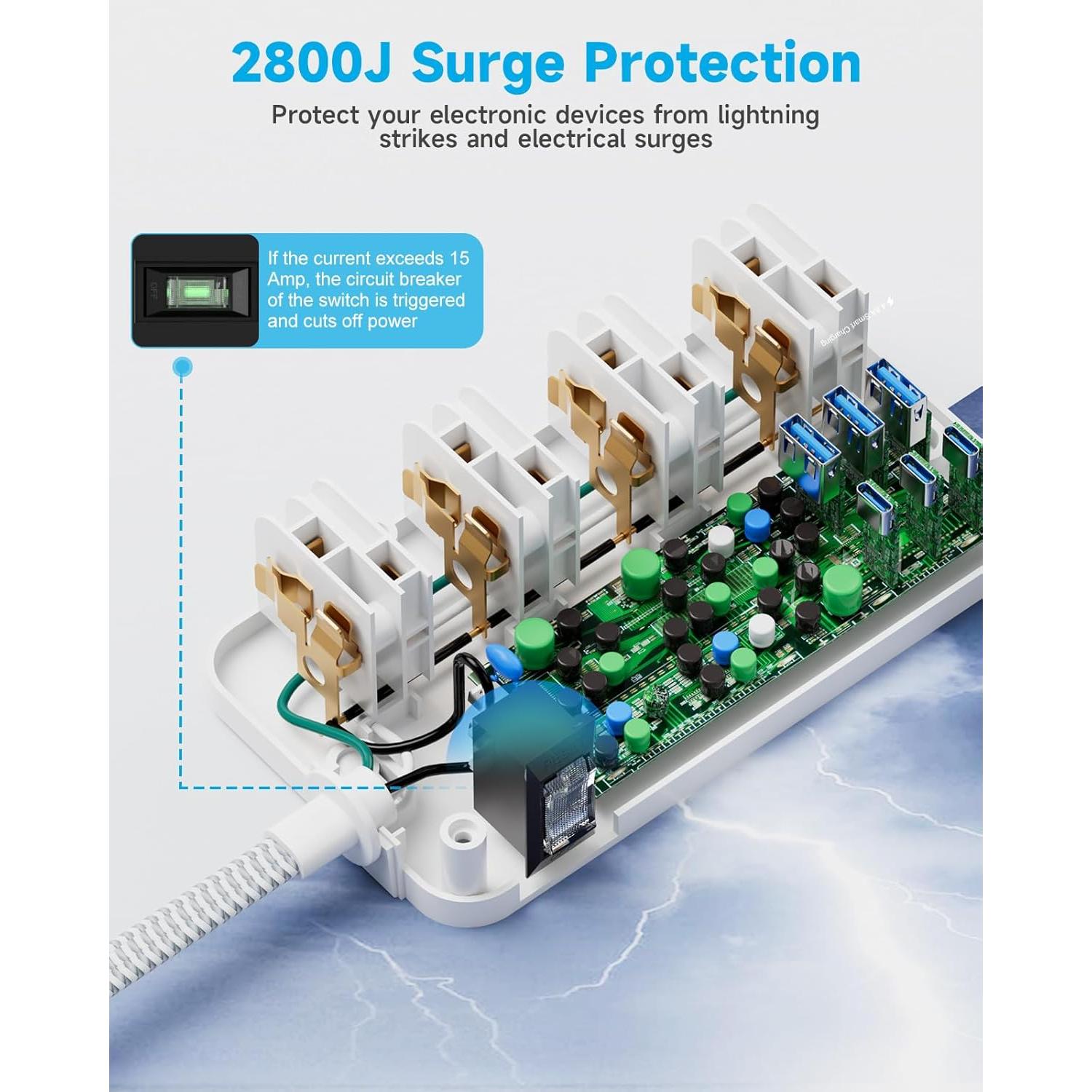 Regleta de Sobretensión Waksmart 8 Salidas AC 6 USB 24W