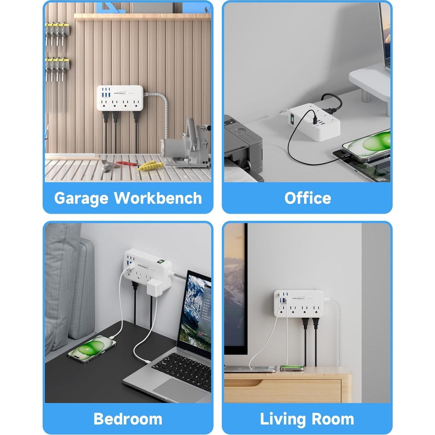 Regleta de Sobretensión Waksmart 8 Salidas AC 6 USB 24W