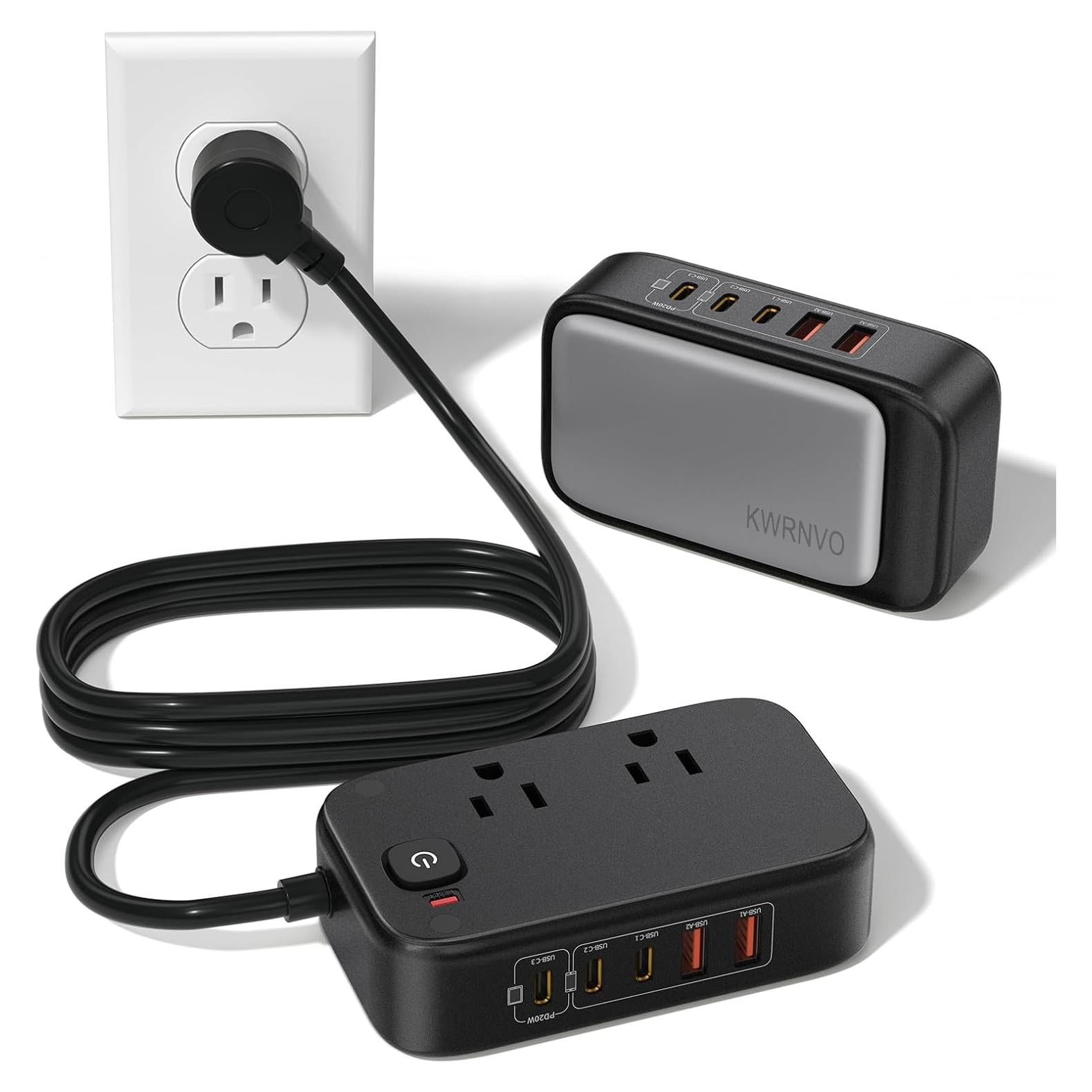 Regleta USB 7-en-1 KWRNVO 80W con 3 USB-C y 2 USB-A