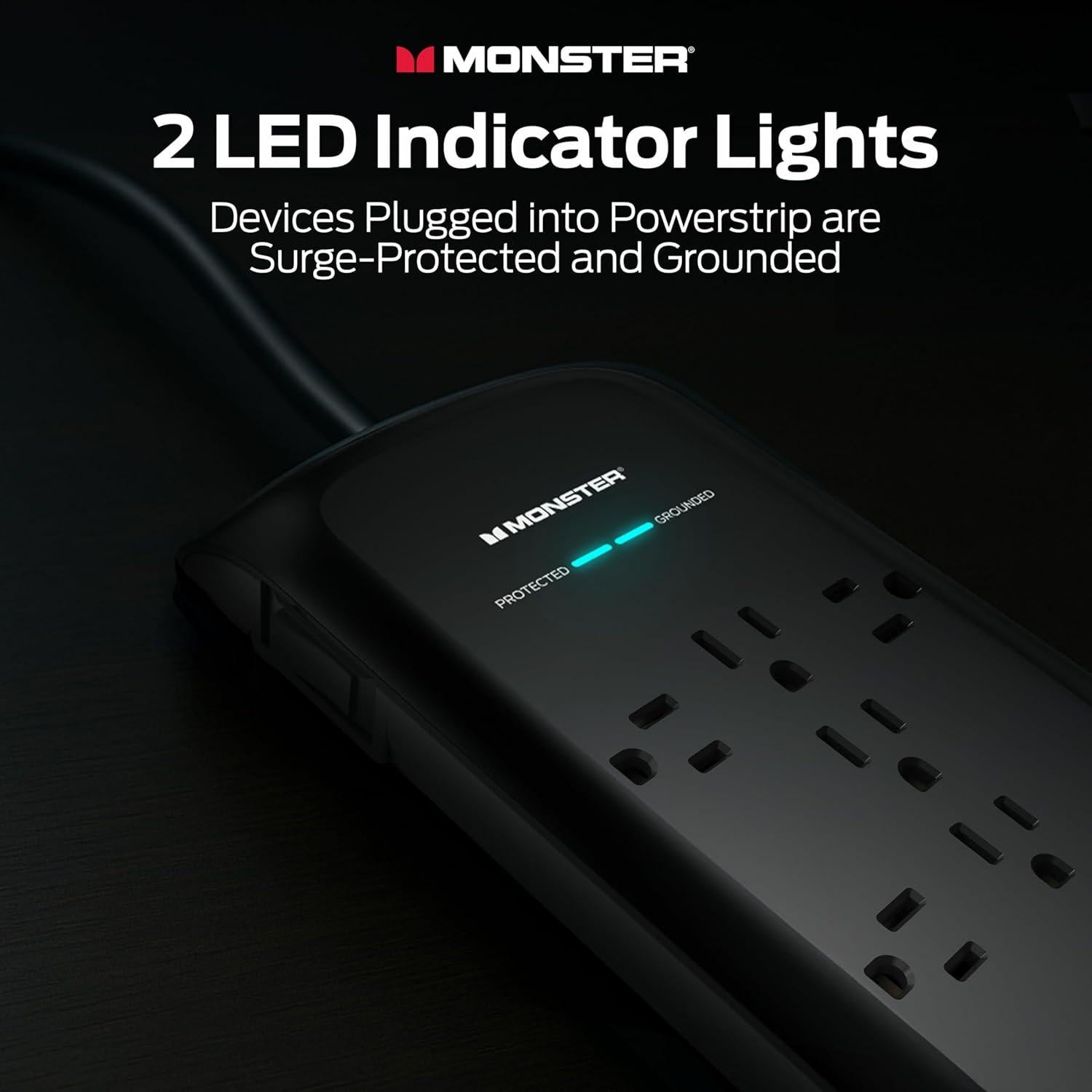 Protector de Sobretensión Monster Power 12 Salidas 6 Pies Negro