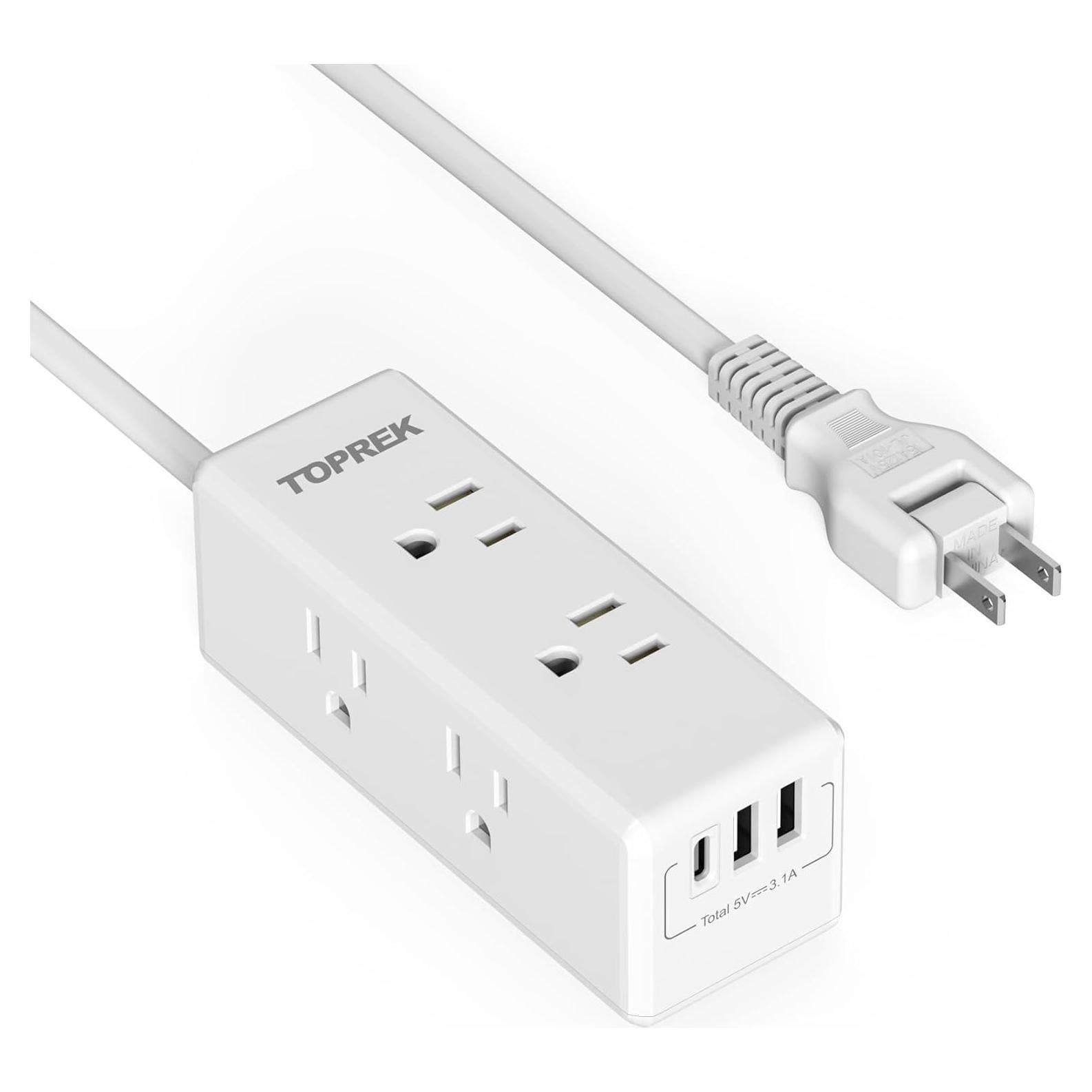 Adaptador de Enchufe TOPREK 2 a 3 Clavijas con 6 Salidas y 3 USB