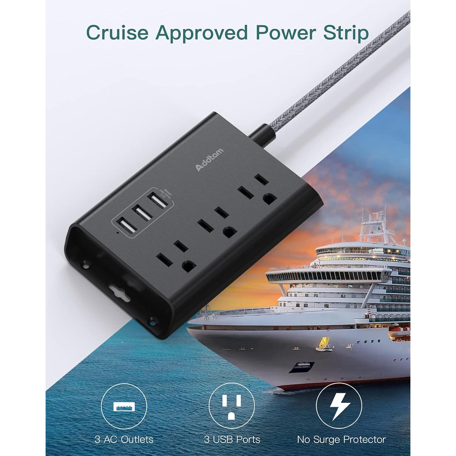 Regleta de Poder Addtam 3 Enchufes y 3 USB 1.52m Negro