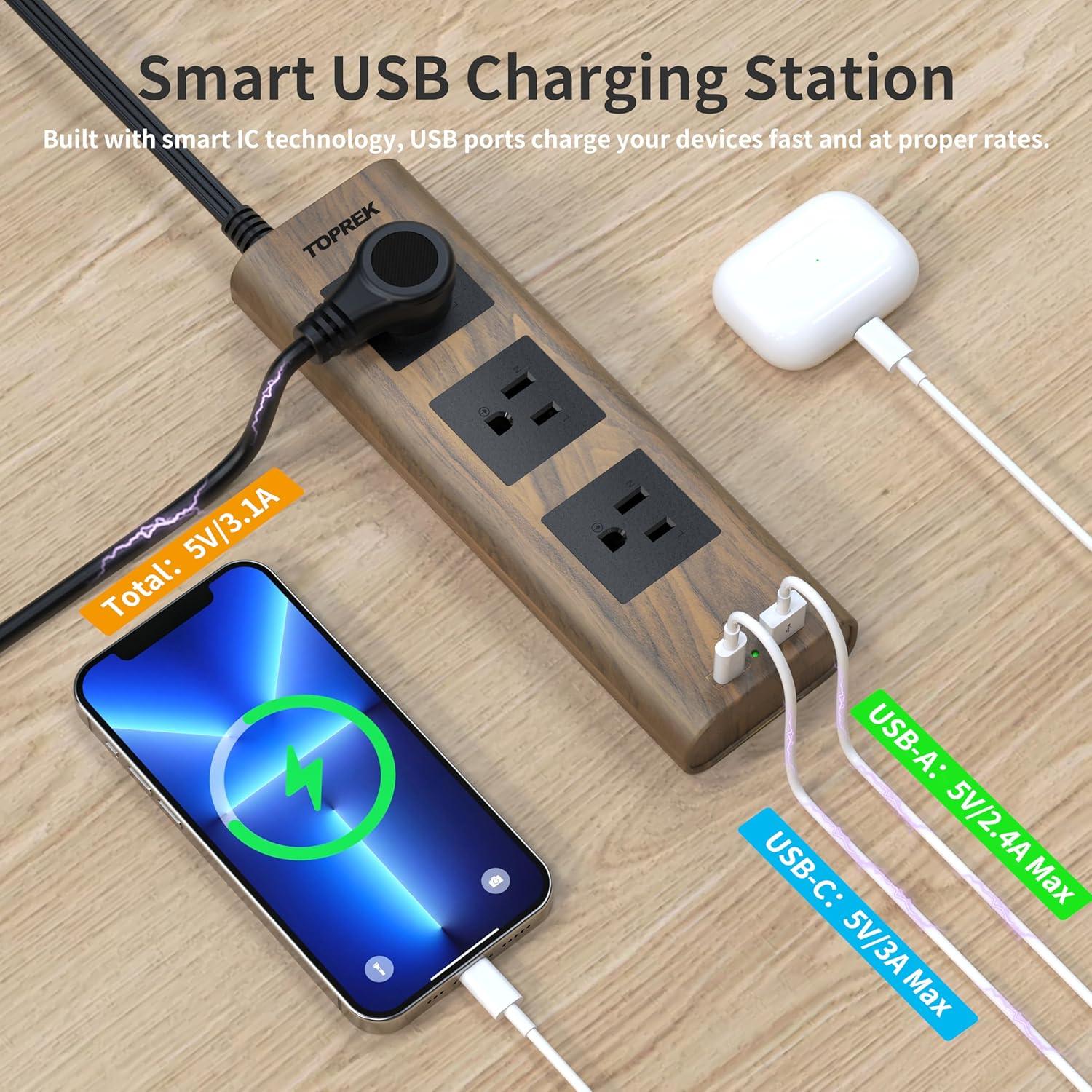 Regleta de Alimentación TOPREK con USB-C y USB-A 10 pies