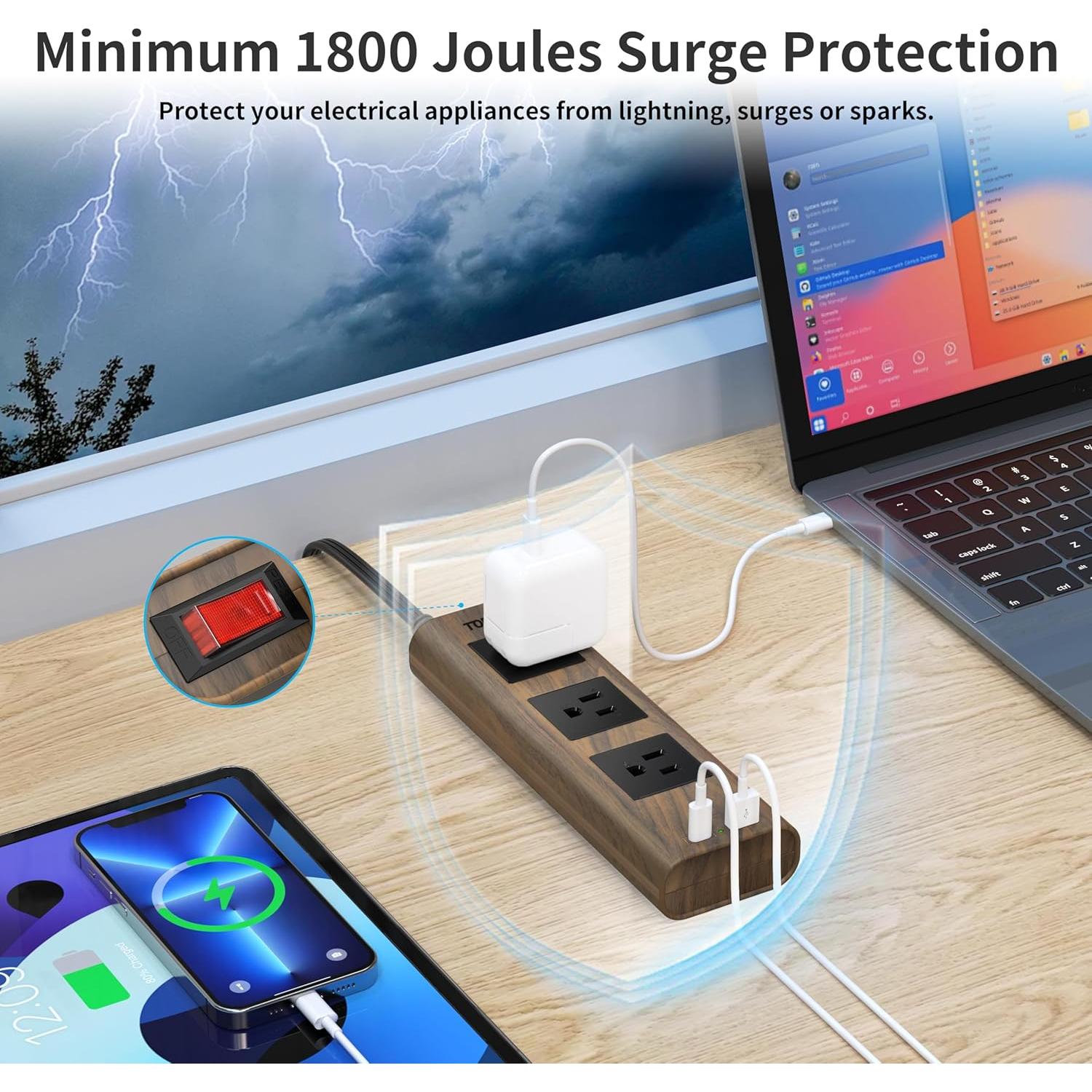 Regleta de Alimentación TOPREK con USB-C y USB-A 10 pies