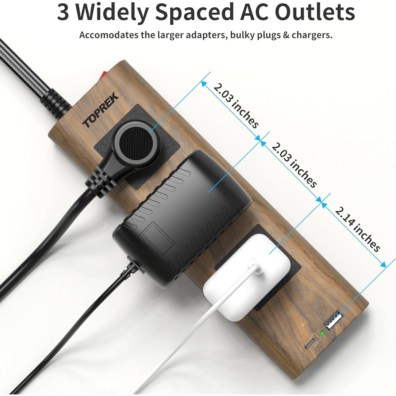Regleta de Alimentación TOPREK con USB-C y USB-A 10 pies