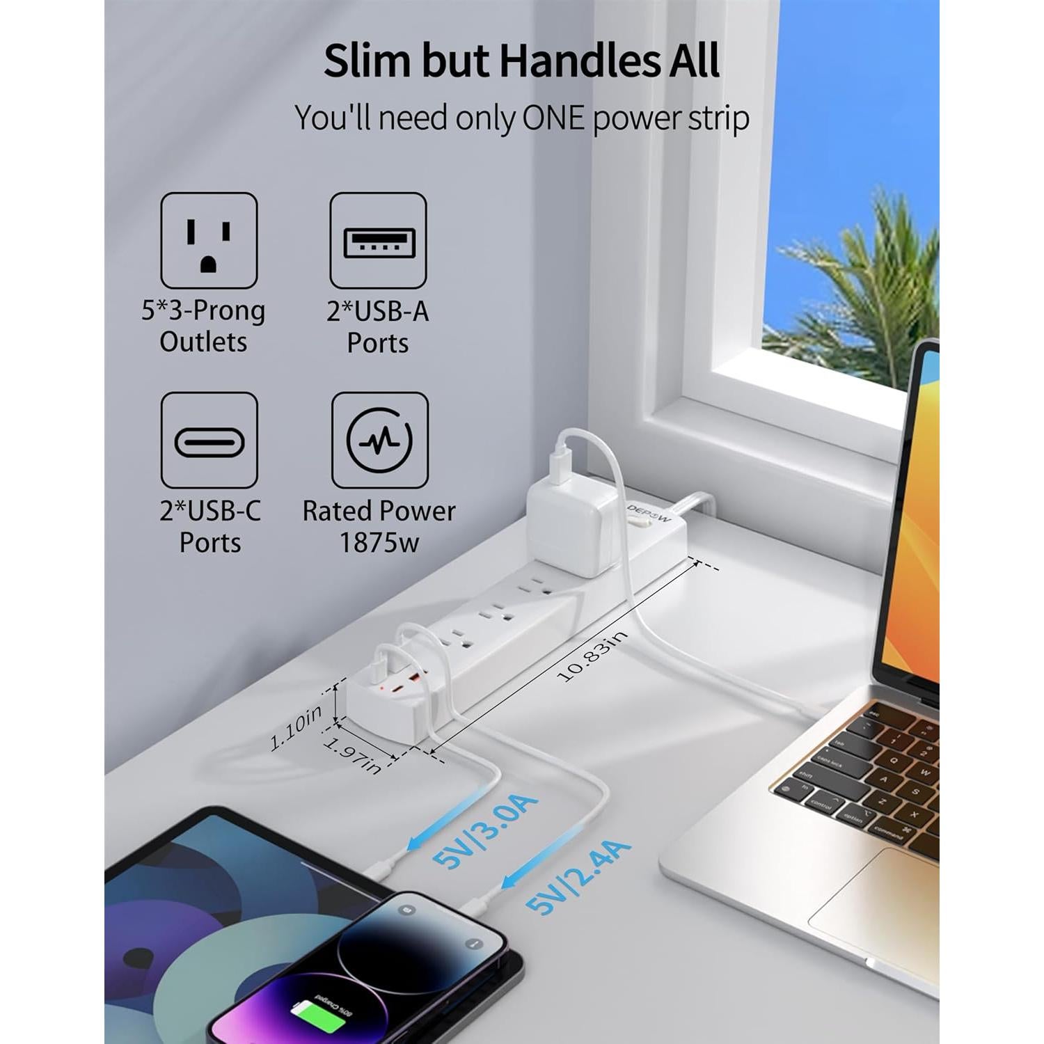 Protector de Sobretensión DEPOW QT560-CU 5 Salidas AC 4 USB