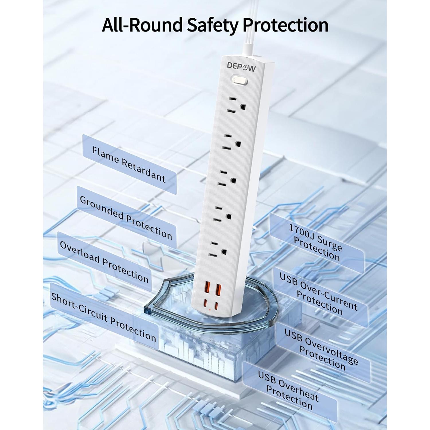 Protector de Sobretensión DEPOW QT560-CU 5 Salidas AC 4 USB