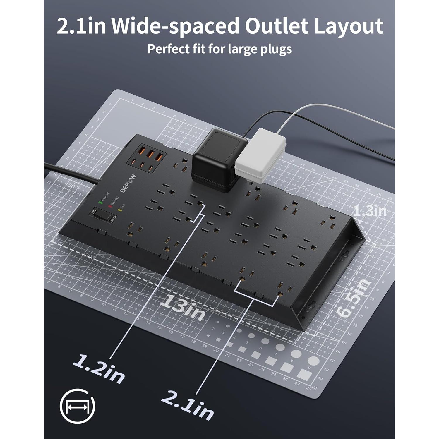 Regleta de Protección DEPOW 2.0M 22 Salidas CA 6 USB