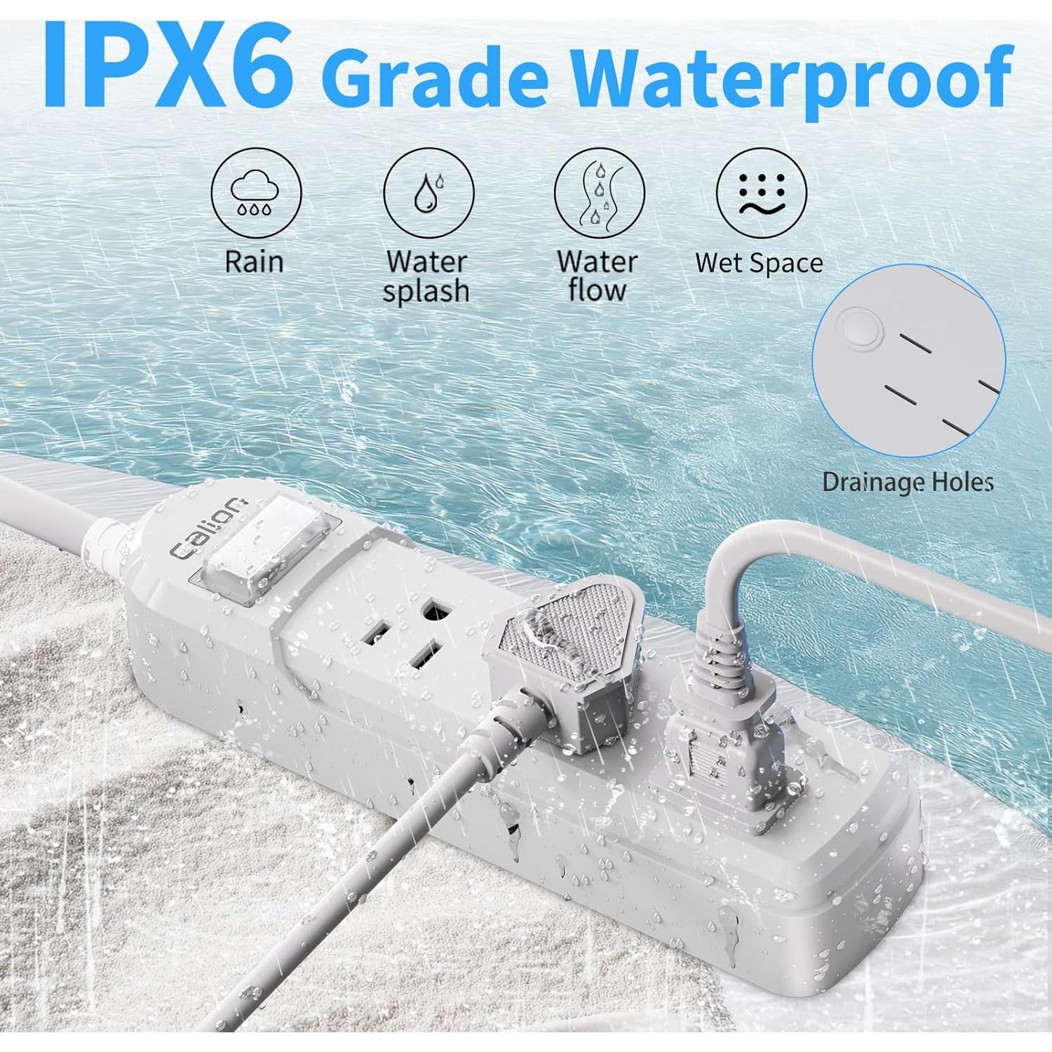 Toma de Corriente Exterior Calionltd 3 Pies Blanca a Prueba de Agua